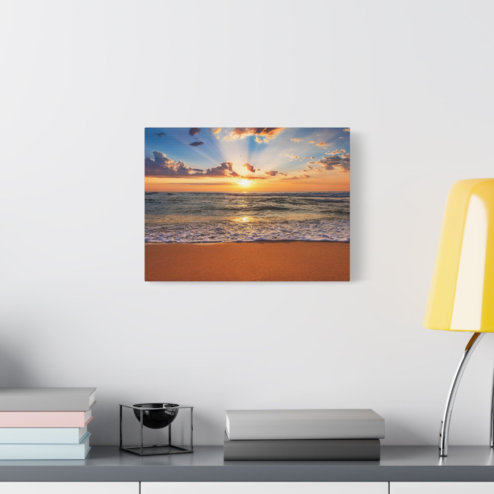 Beach Sunrise Deep Blue Sky Ocean Canvas Wall Art for Home Decor Ready-to-Hang-Express Your Love Gifts