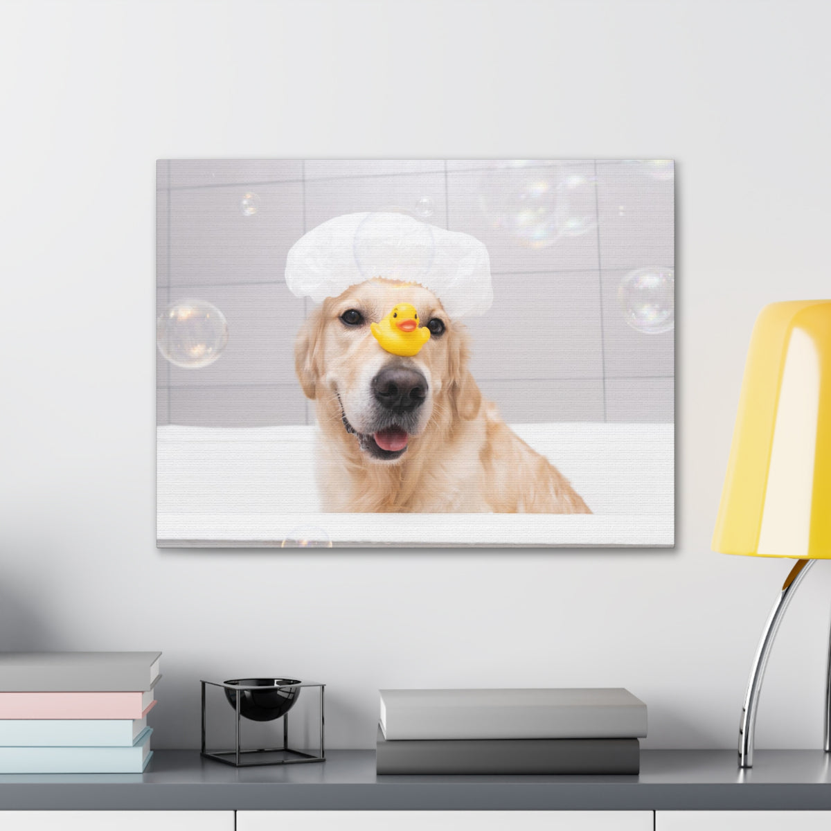 Cute Golden Retriever Bathee Canvas Wall Art for Home Decor Ready-to-Hang-Express Your Love Gifts