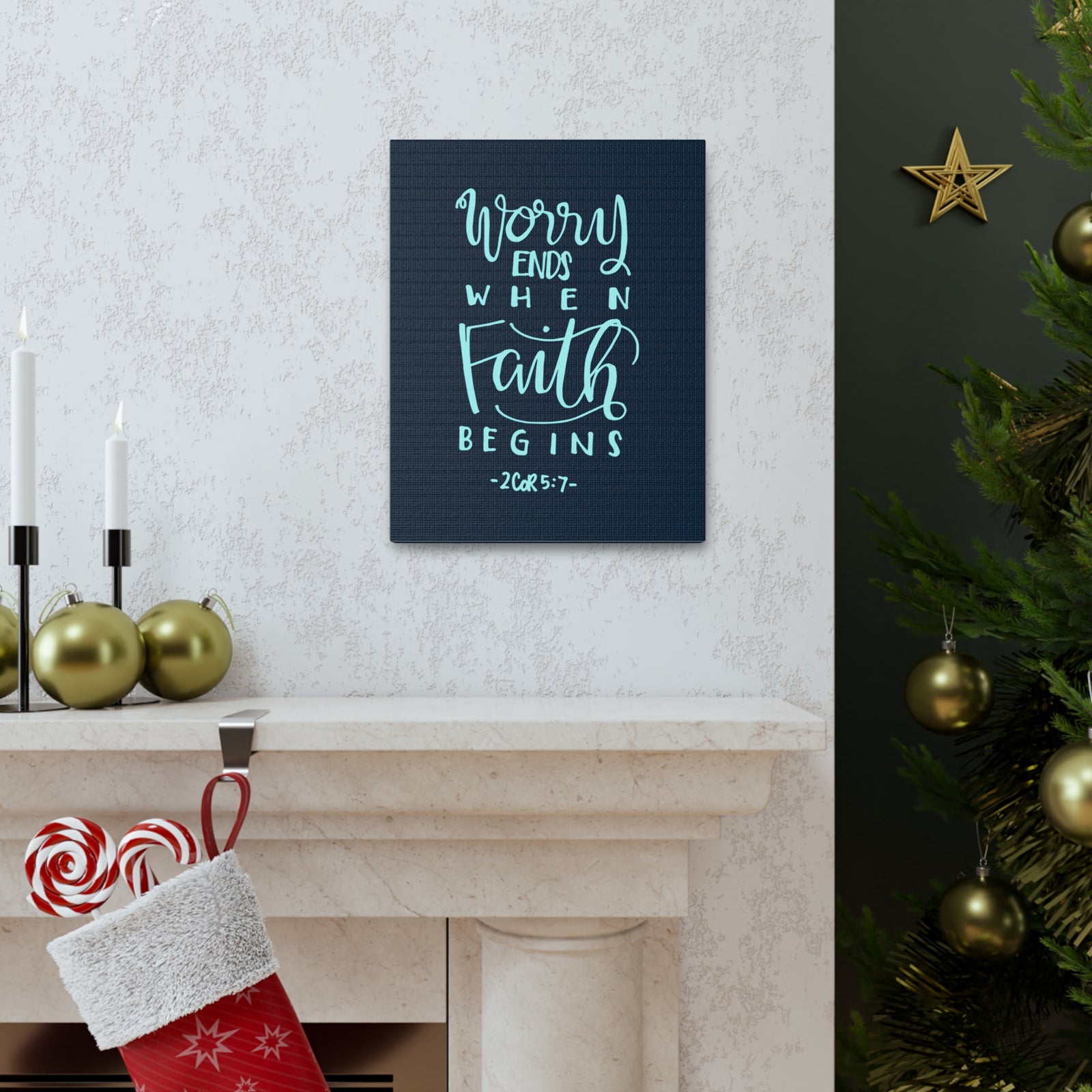 Scripture Canvas Worry Ends When Faith Begins 2 Corinthians 5:7 Christian Wall Art Bible Verse Print Ready To Hang-Express Your Love Gifts