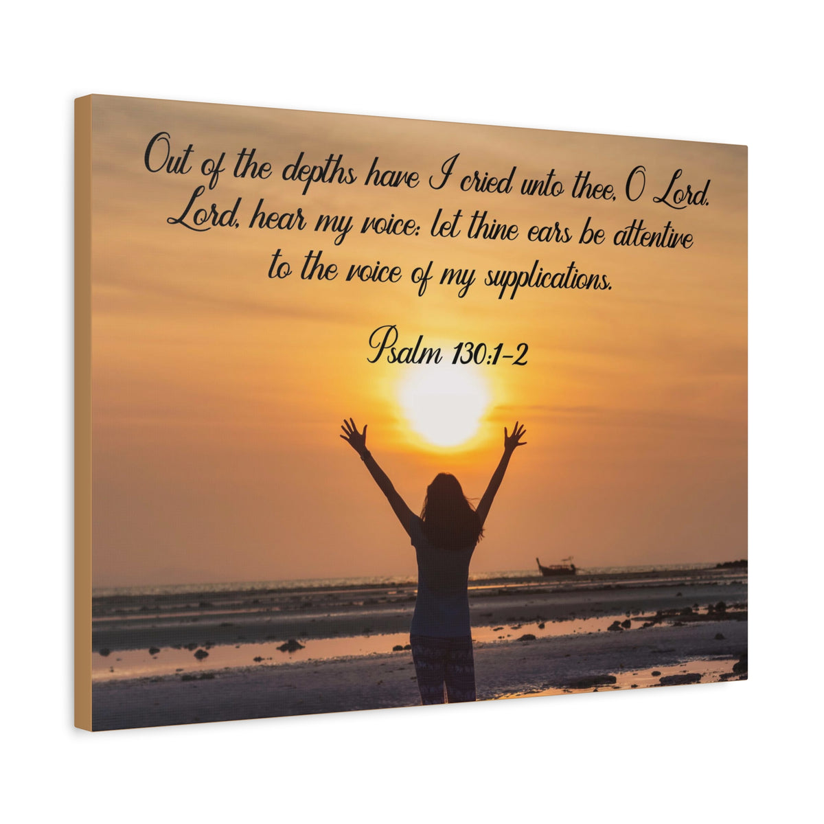 Bible Verse Canvas Out of The Depths Psalm 130:1-2 Christian Home Décor Wall Art Scripture Ready to Hang Faith Print-Express Your Love Gifts