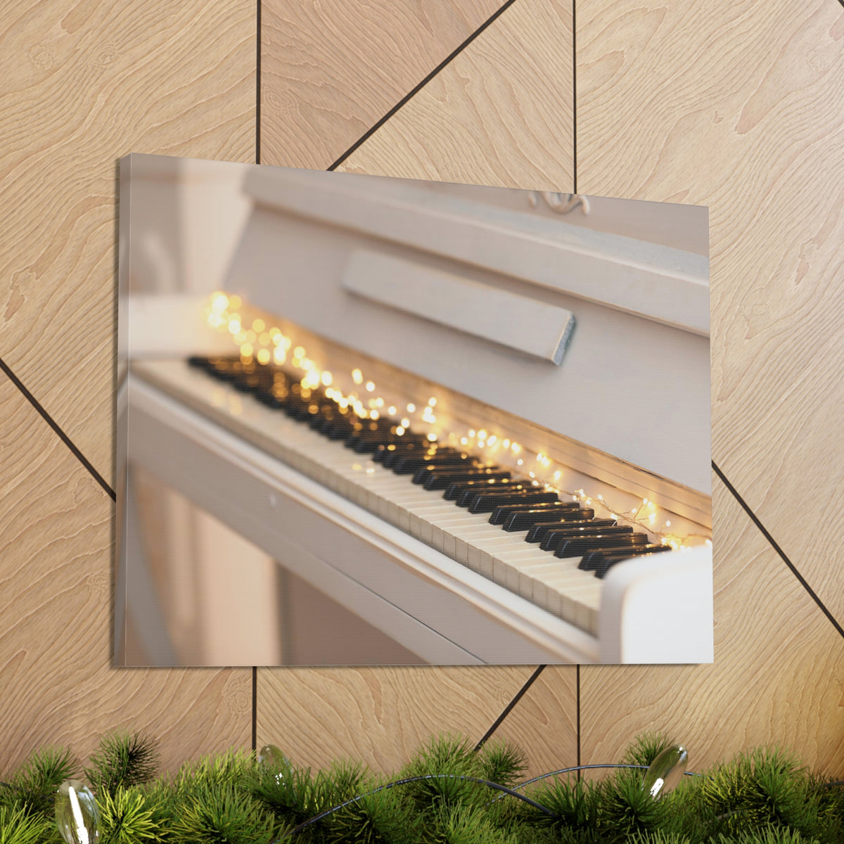 Piano with Glowing Garland Music Lover's Delight Piano Keyboard Canvas Wall Art for Home Decor Ready-to-Hang-Express Your Love Gifts