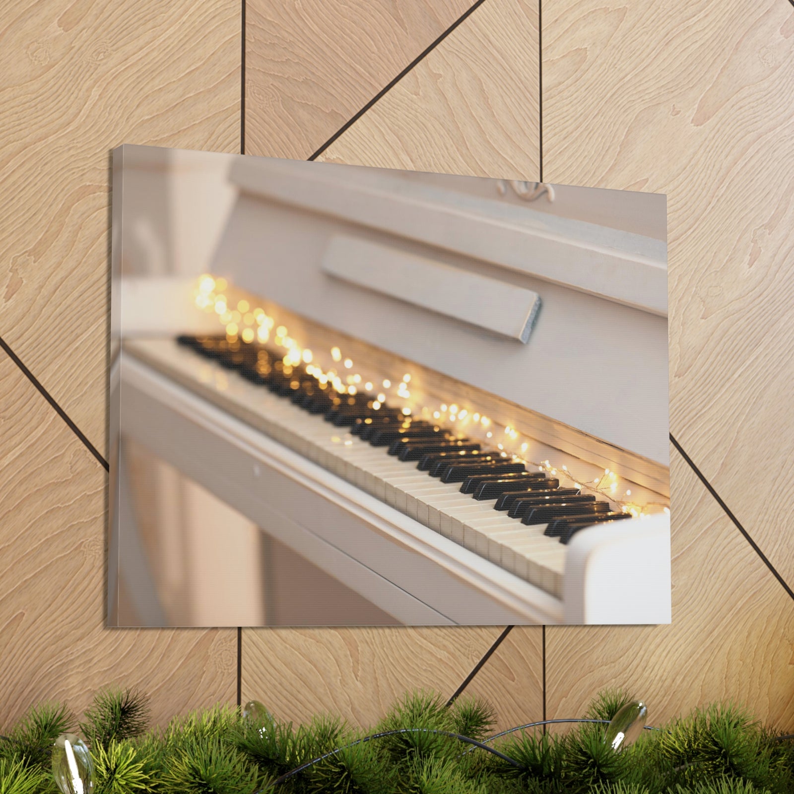 Piano with Glowing Garland Music Lover's Delight Piano Keyboard Canvas Wall Art for Home Decor Ready-to-Hang-Express Your Love Gifts