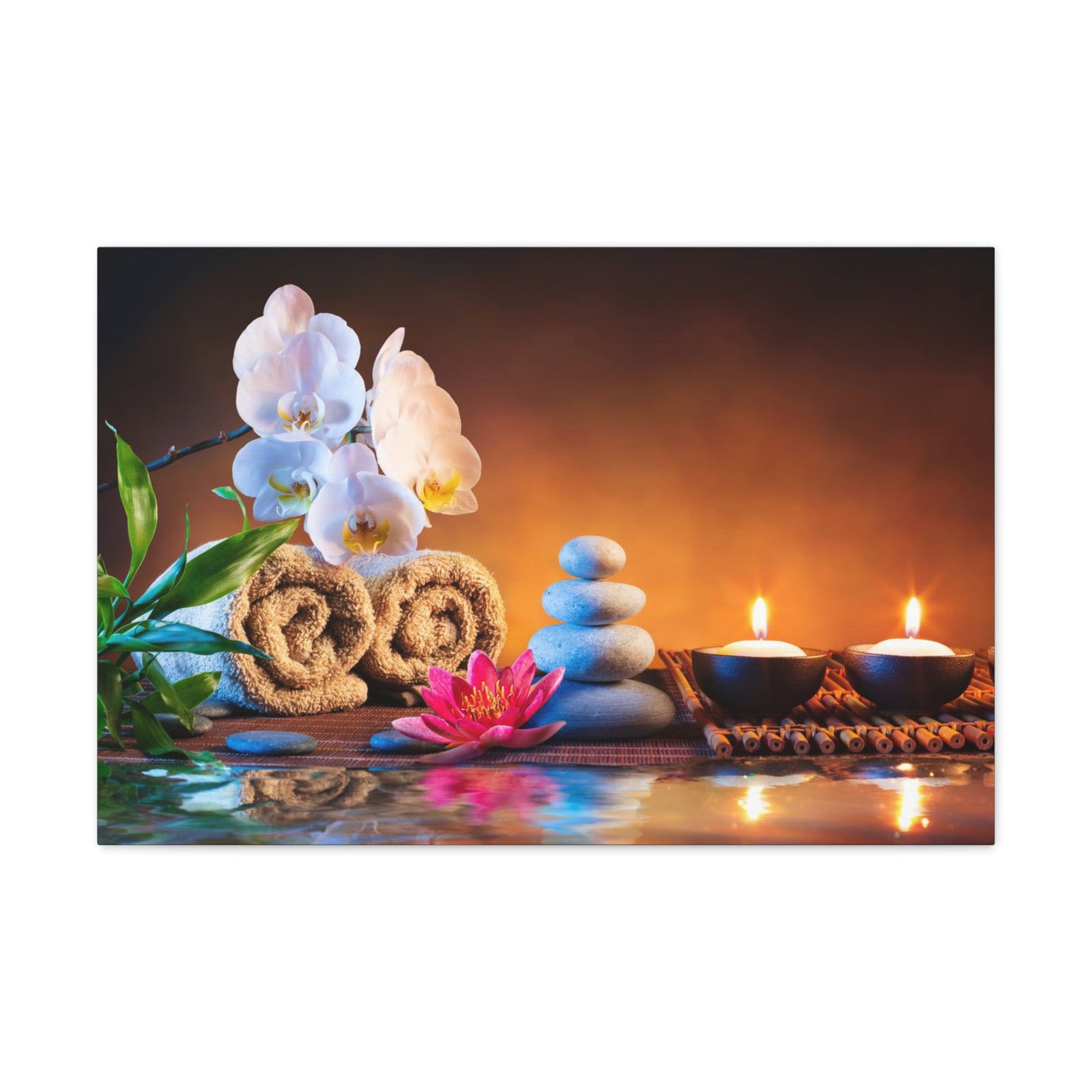 Towels on Bamboo Mat Forest Floral Nature Photography Canvas Wall Art for Home Decor Ready-to-Hang-Express Your Love Gifts