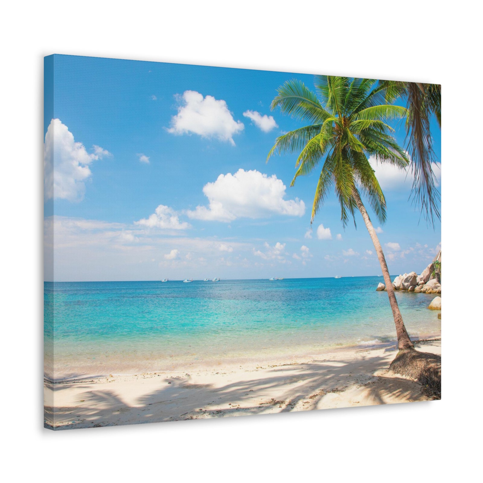 Tropical Beach With Coconut Palm Tree Ocean Canvas Wall Art for Home Decor Ready-to-Hang-Express Your Love Gifts