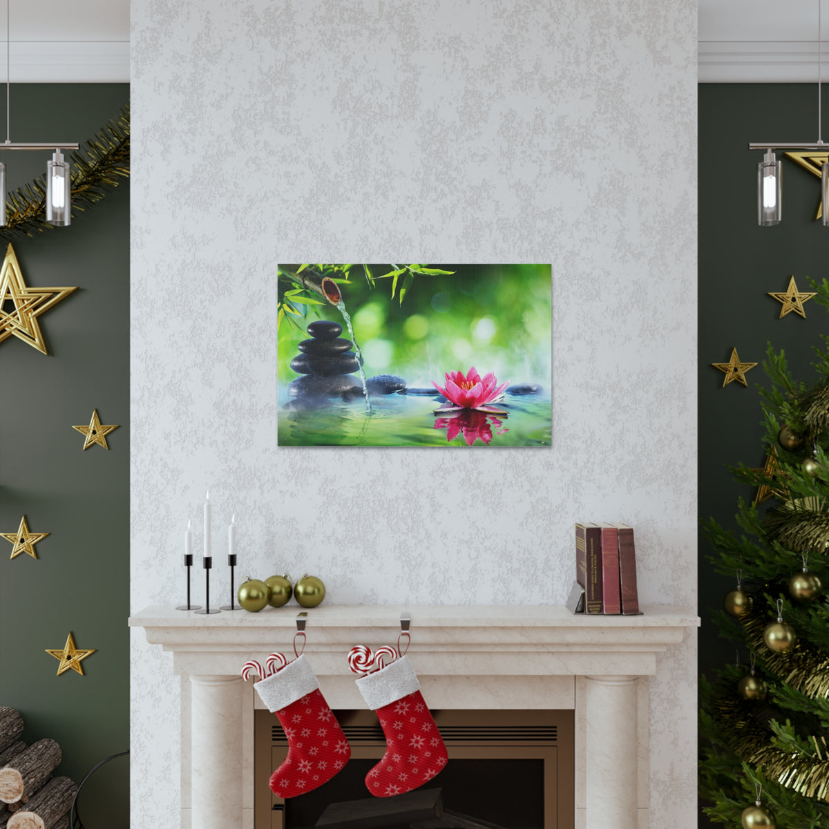 Stones and Waterlily Forest Floral Nature Photography Canvas Wall Art for Home Decor Ready-to-Hang-Express Your Love Gifts