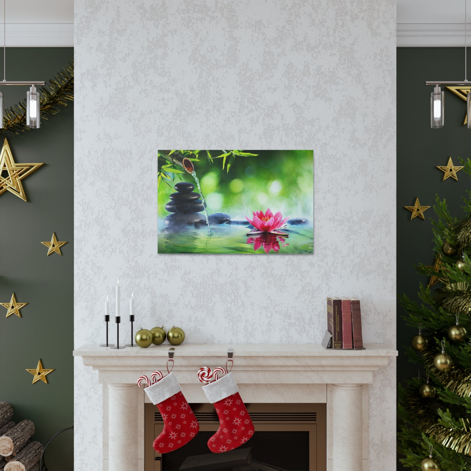 Stones and Waterlily Forest Floral Nature Photography Canvas Wall Art for Home Decor Ready-to-Hang-Express Your Love Gifts
