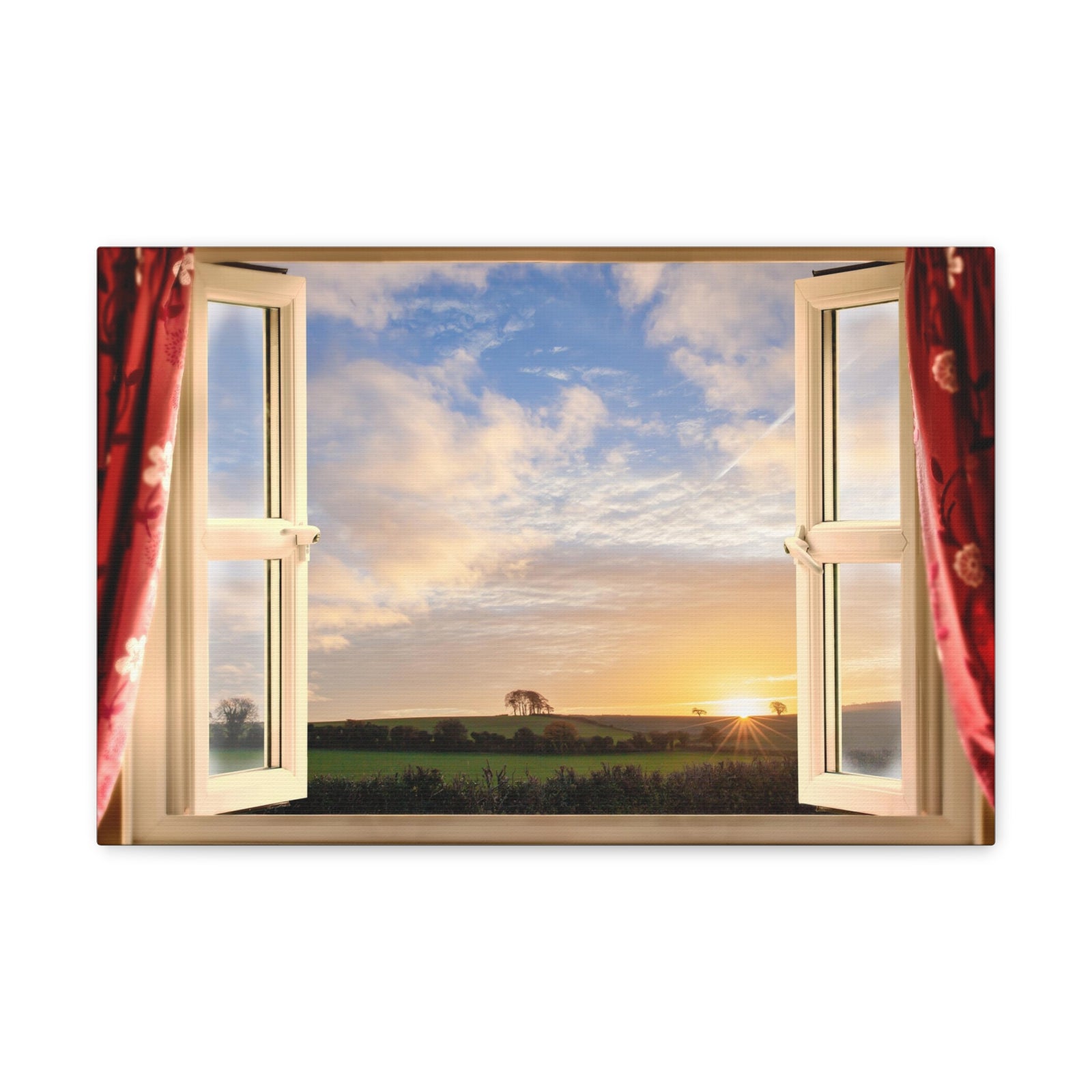Canvas Print Wall Art Window Sunrise Rural Nature Photography Realism Scenic Landscape Colorful Multicolor for Home Decor Ready to Hang-Express Your Love Gifts