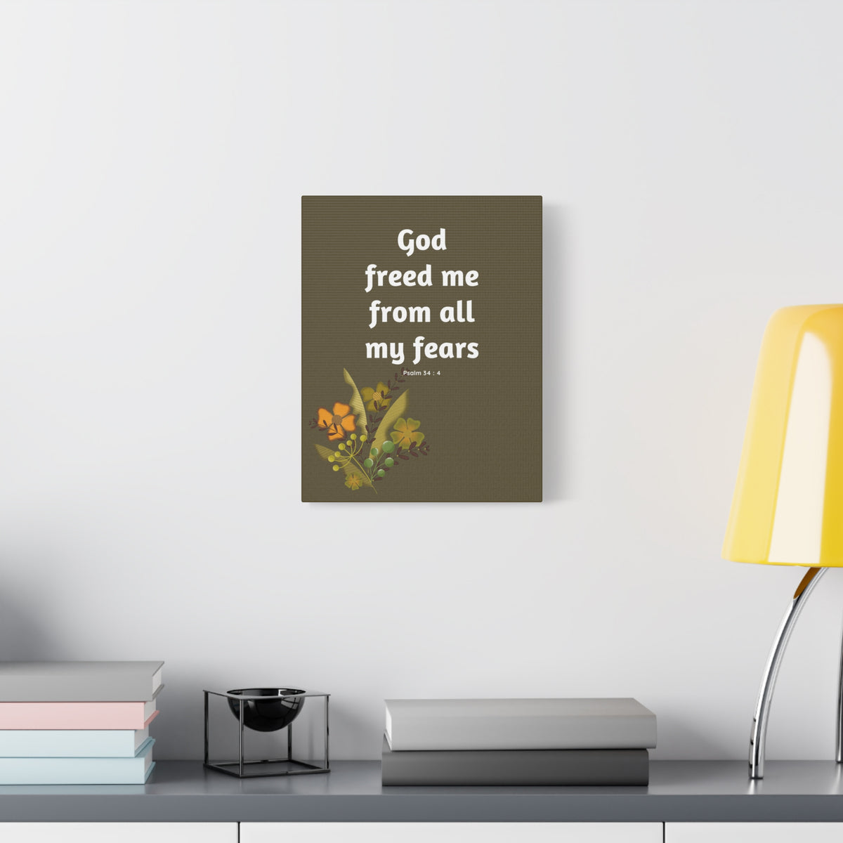 Scripture Canvas God Freed Me Psalm 34:4 Christian Wall Art Bible Verse Print Ready to Hang-Express Your Love Gifts