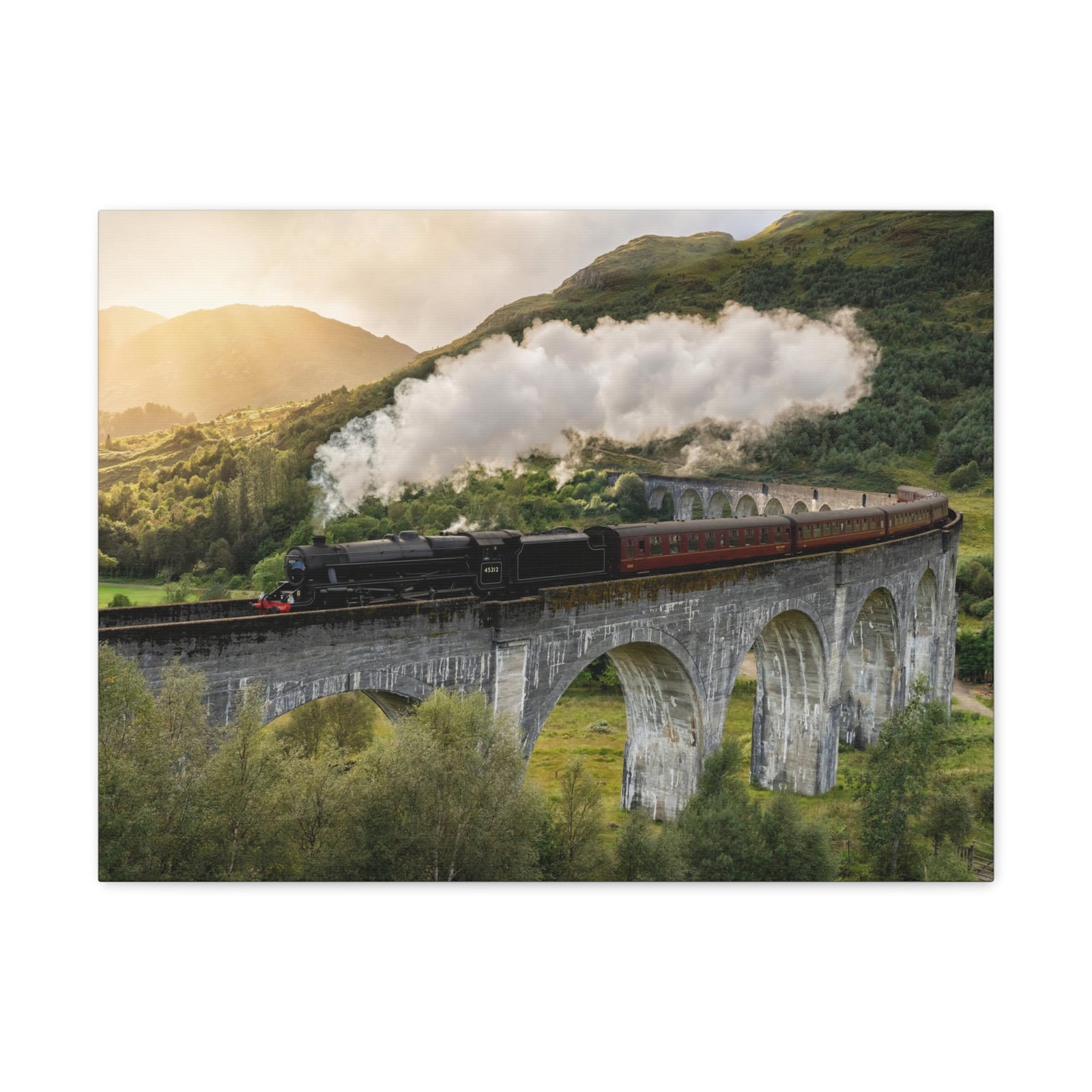 Steam Train Running On Scottish Highlands Modern Multicolor Scenic Nature Photography Canvas Home Office Decor Ready to Hang-Express Your Love Gifts