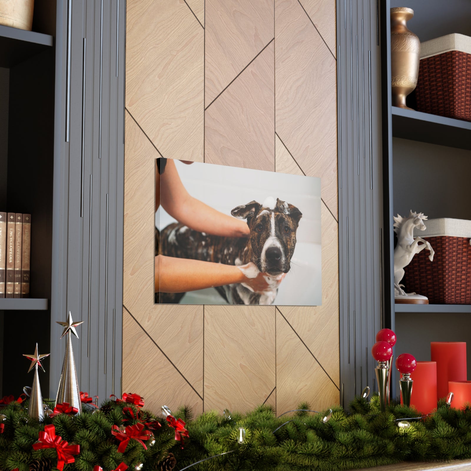 Cute American Staffordshire Terrier Bathee Canvas Wall Art for Home Decor Ready-to-Hang-Express Your Love Gifts