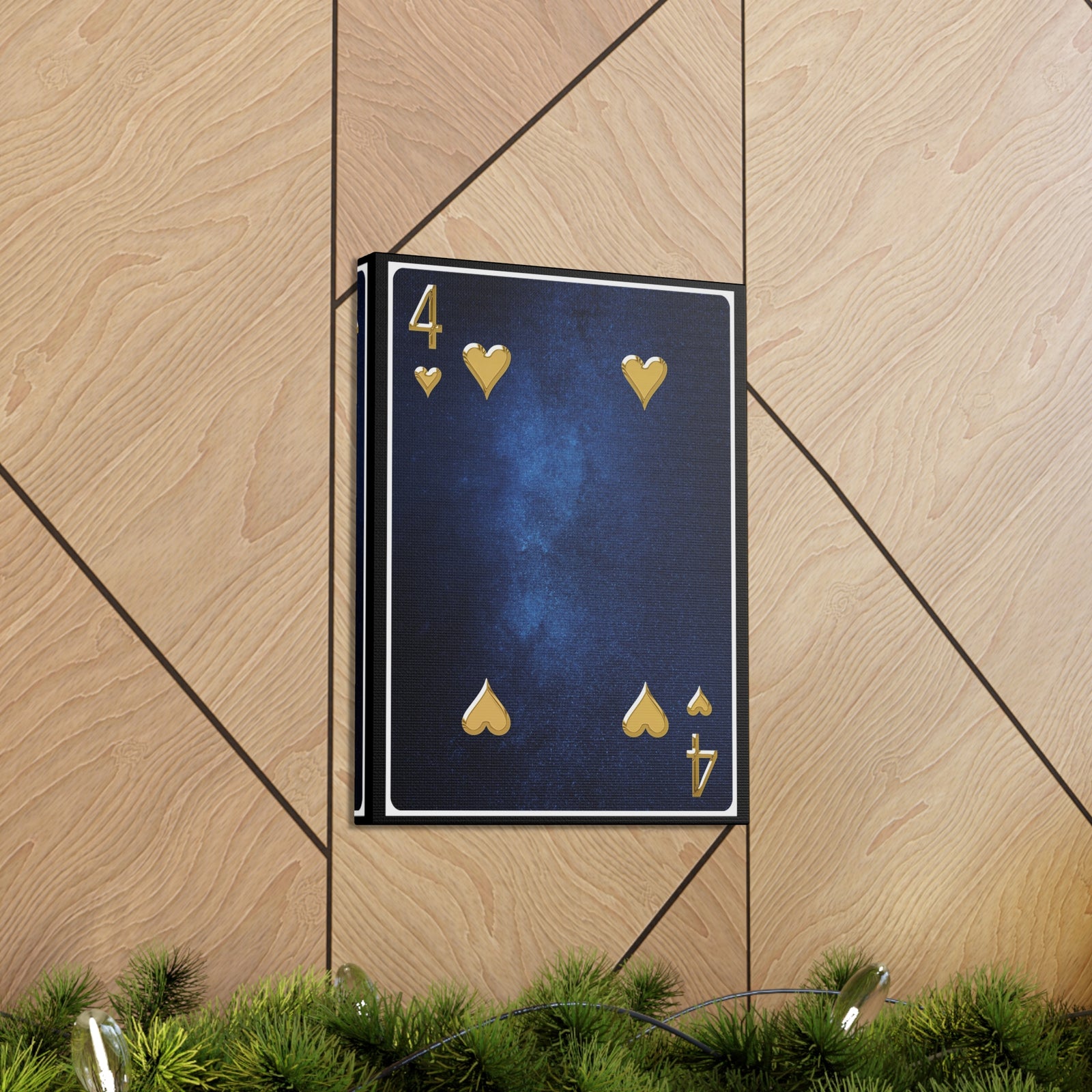 Four Of Hearts Space Background Playing Card Canvas Wall Art for Home Decor Ready-to-Hang-Express Your Love Gifts