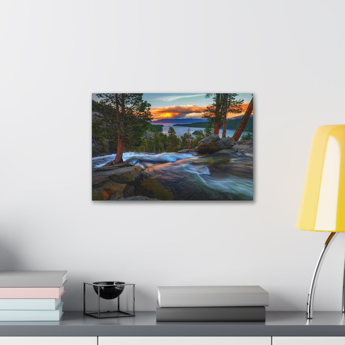Water Rushing Lake Sunset Nature Wilderness Photography Canvas Wall Art for Home Decor Ready-to-Hang-Express Your Love Gifts