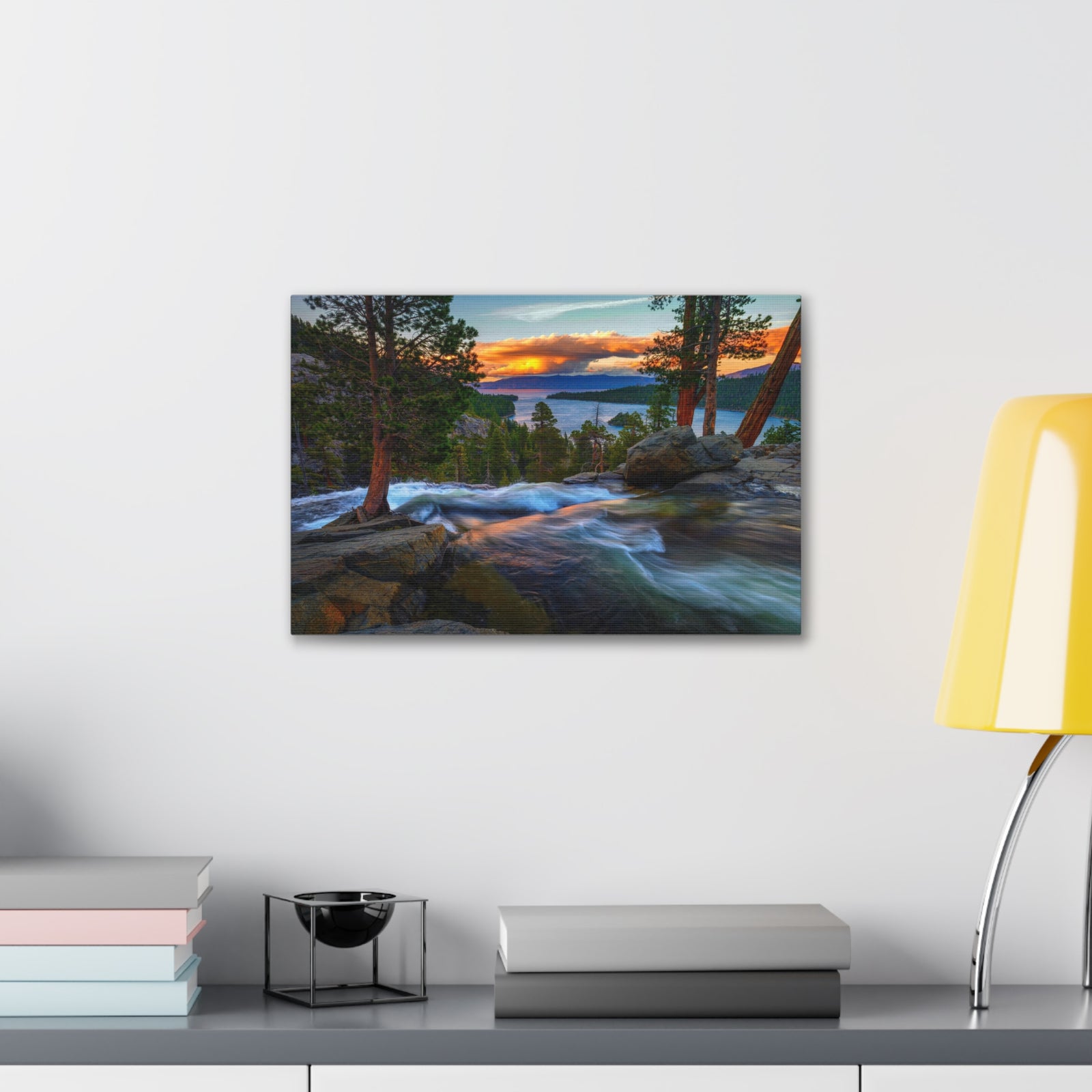 Water Rushing Lake Sunset Nature Wilderness Photography Canvas Wall Art for Home Decor Ready-to-Hang-Express Your Love Gifts