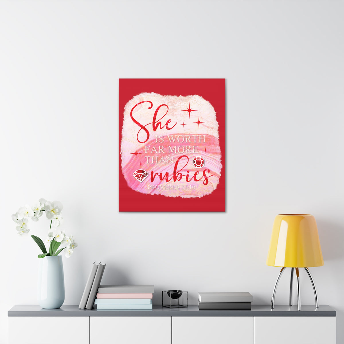 Scripture Walls Proverbs 31:10 Rubies Bible Verse Canvas Christian Wall Art Ready to Hang Unframed-Express Your Love Gifts