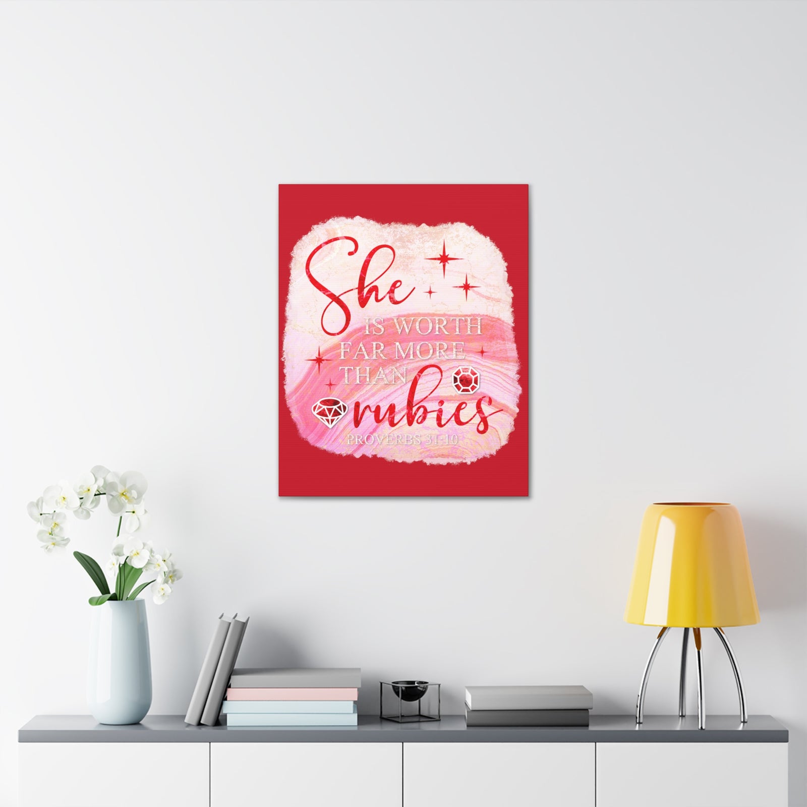 Scripture Walls Proverbs 31:10 Rubies Bible Verse Canvas Christian Wall Art Ready to Hang Unframed-Express Your Love Gifts