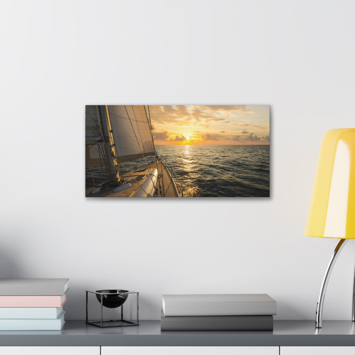 Sailboat Sailing In Mediterranean Sea At Sunset Ocean Canvas Wall Art for Home Decor Ready-to-Hang-Express Your Love Gifts