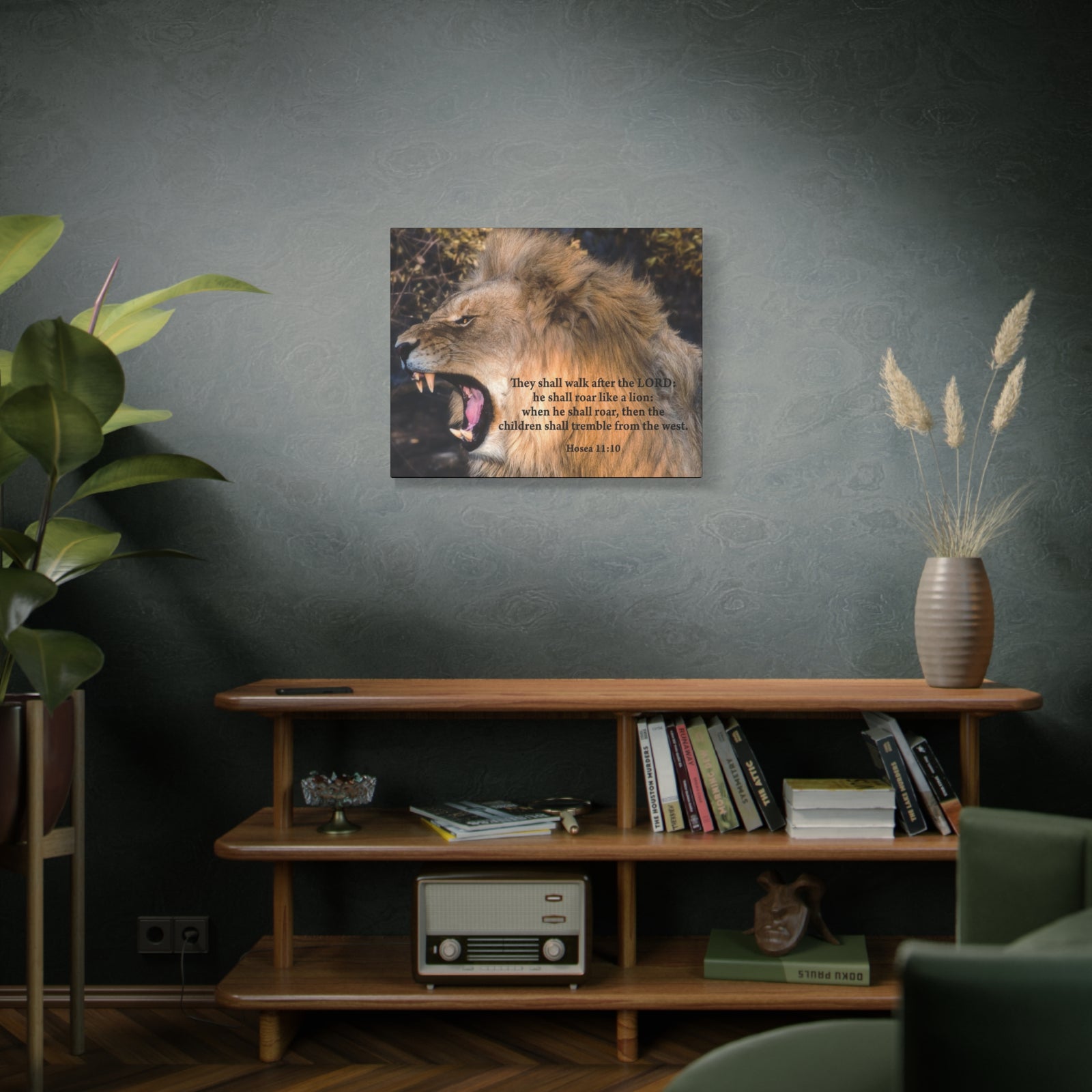 Scripture Canvas Roaring Lion of Judah Hosea 11:10 Christian Wall Art Bible Verse Print Ready to Hang-Express Your Love Gifts