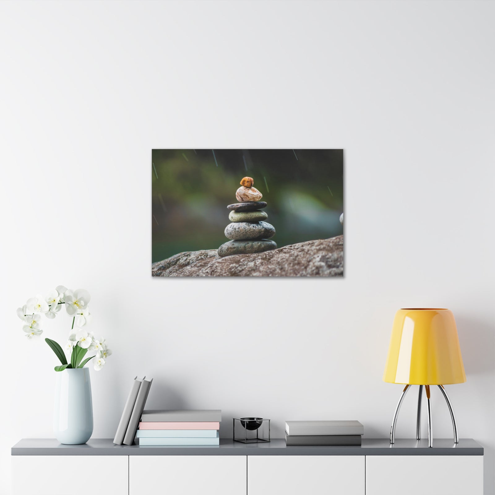 Rocks in Peaceful Rainforest Forest Floral Nature Photography Canvas Wall Art for Home Decor Ready-to-Hang-Express Your Love Gifts