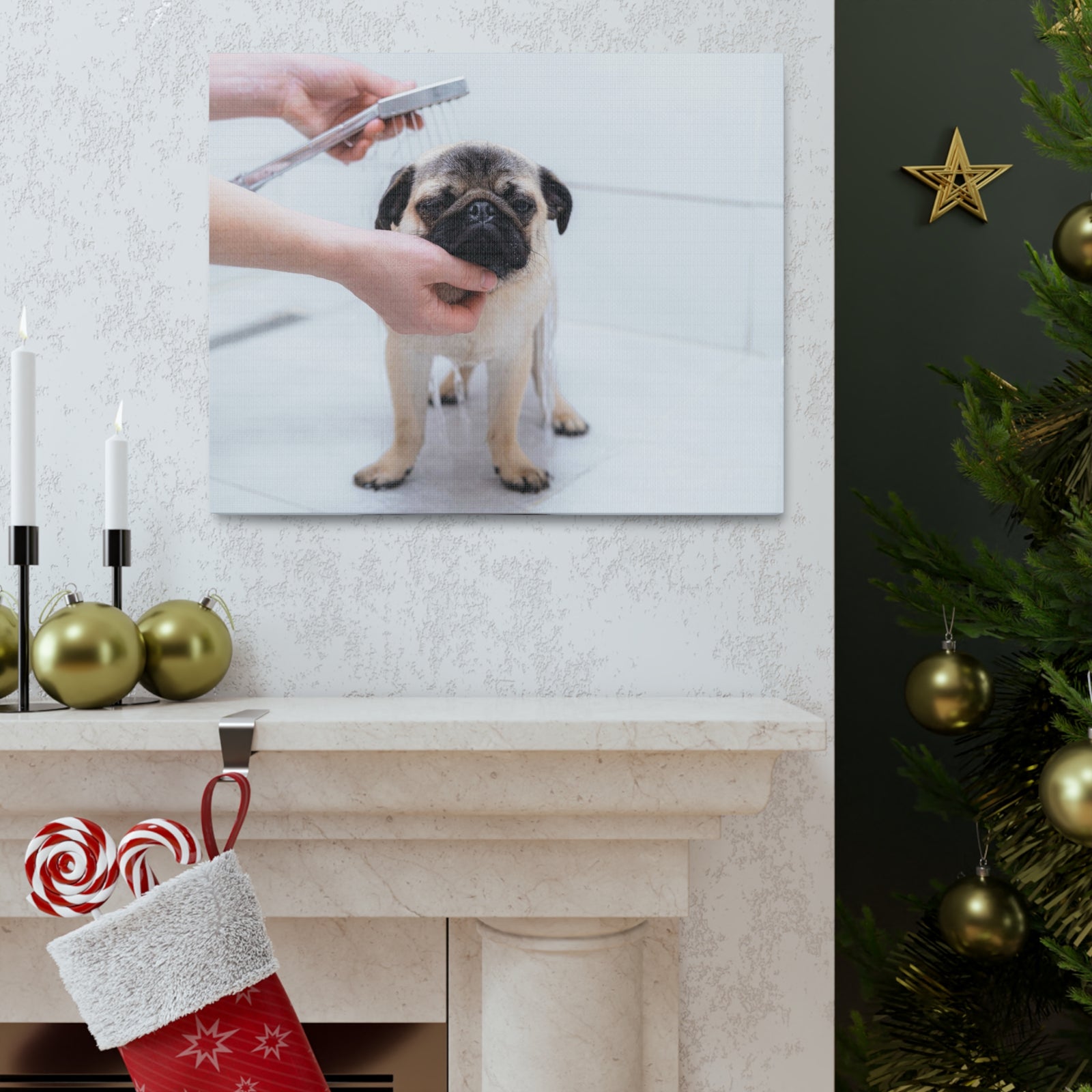 Cute Pug Bathee Canvas Wall Art for Home Decor Ready-to-Hang-Express Your Love Gifts