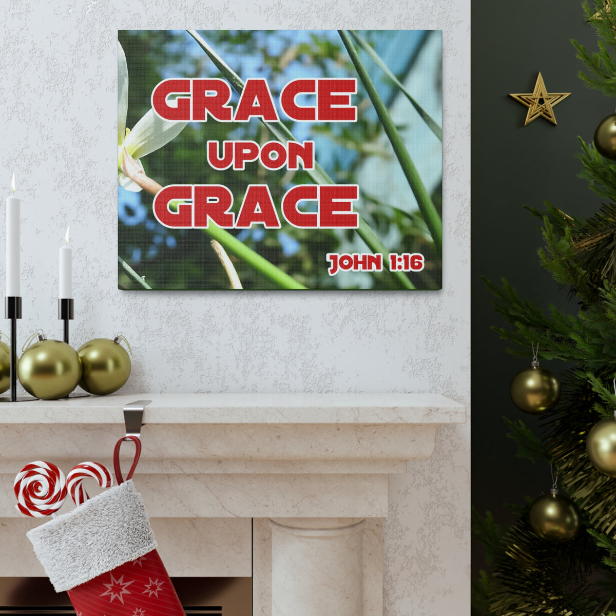 Scripture Walls Grace Upon Grace John 1:16 Bible Verse Canvas Christian Wall Art Ready to Hang-Express Your Love Gifts