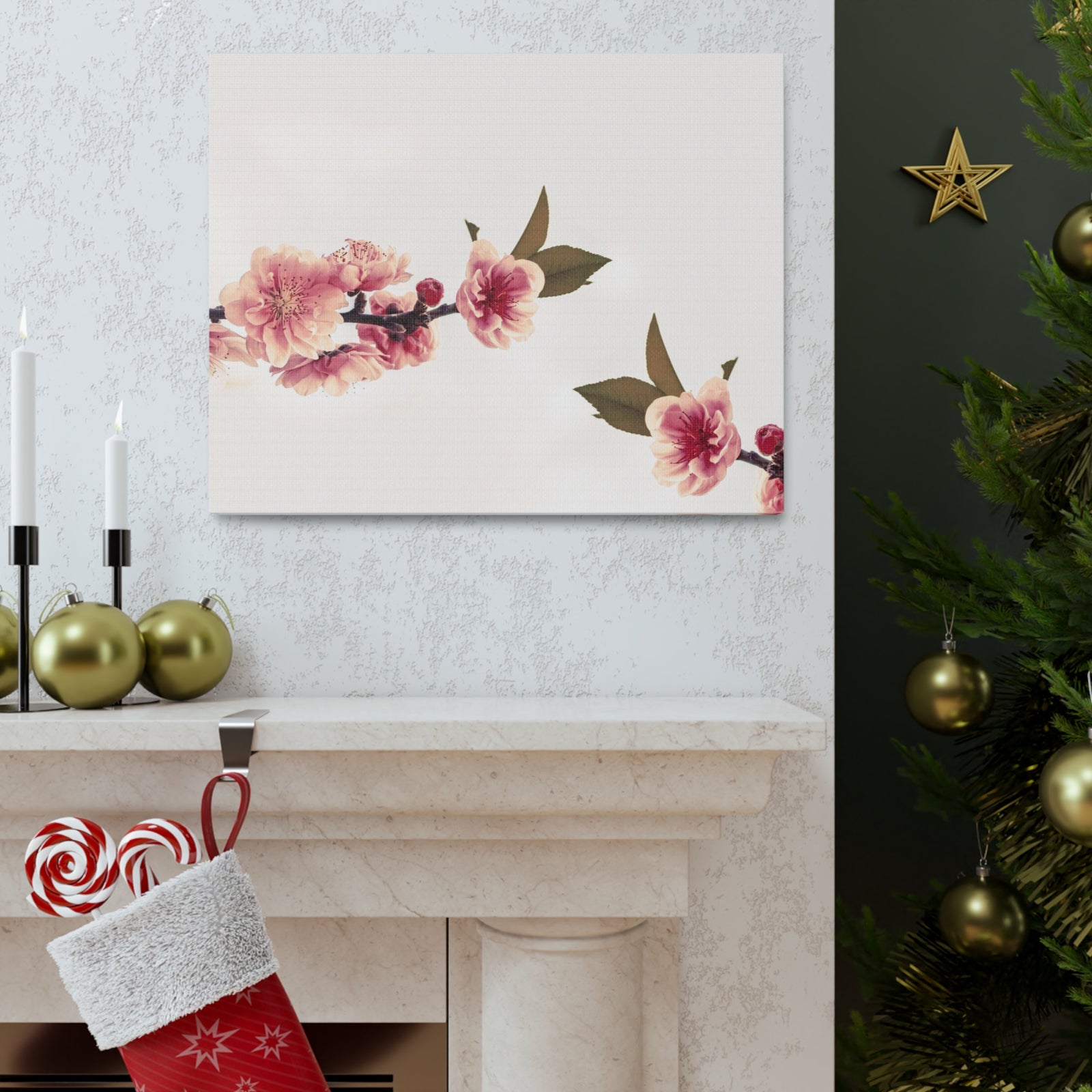 Peach Blossoms with Space Forest Floral Nature Photography Canvas Wall Art for Home Decor Ready-to-Hang-Express Your Love Gifts