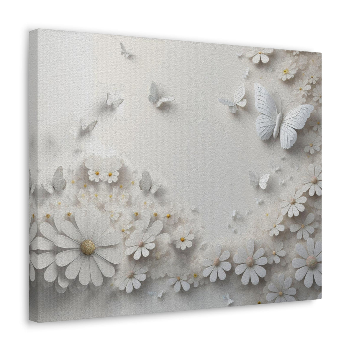Abstract 3D White Background With Small And Large Flowers And Butterflies Oil Painting Canvas Wall Art for Home Decor Ready-to-Hang-Express Your Love Gifts