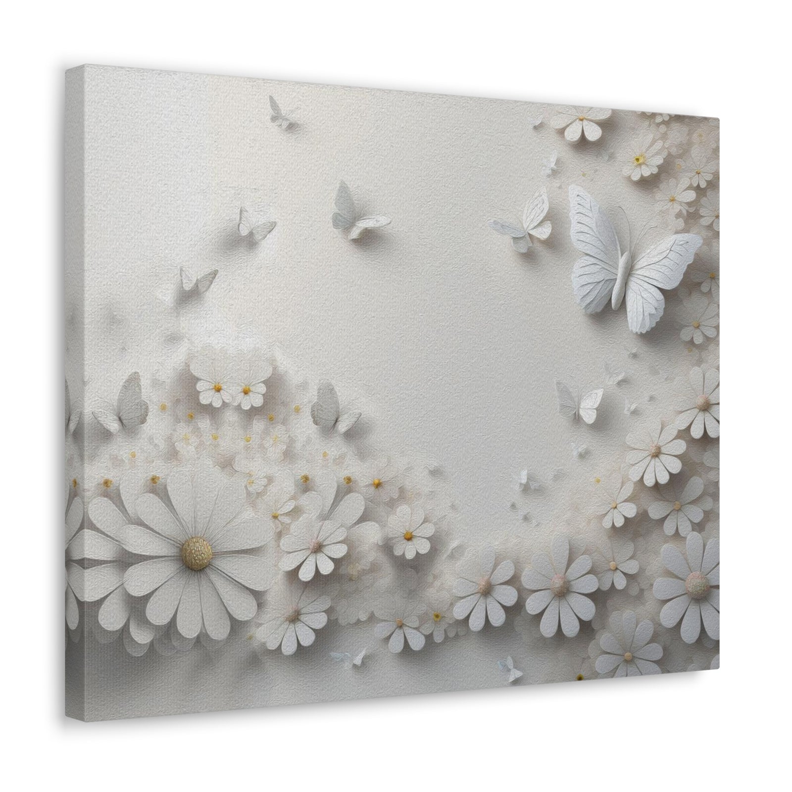 Abstract 3D White Background With Small And Large Flowers And Butterflies Oil Painting Canvas Wall Art for Home Decor Ready-to-Hang-Express Your Love Gifts