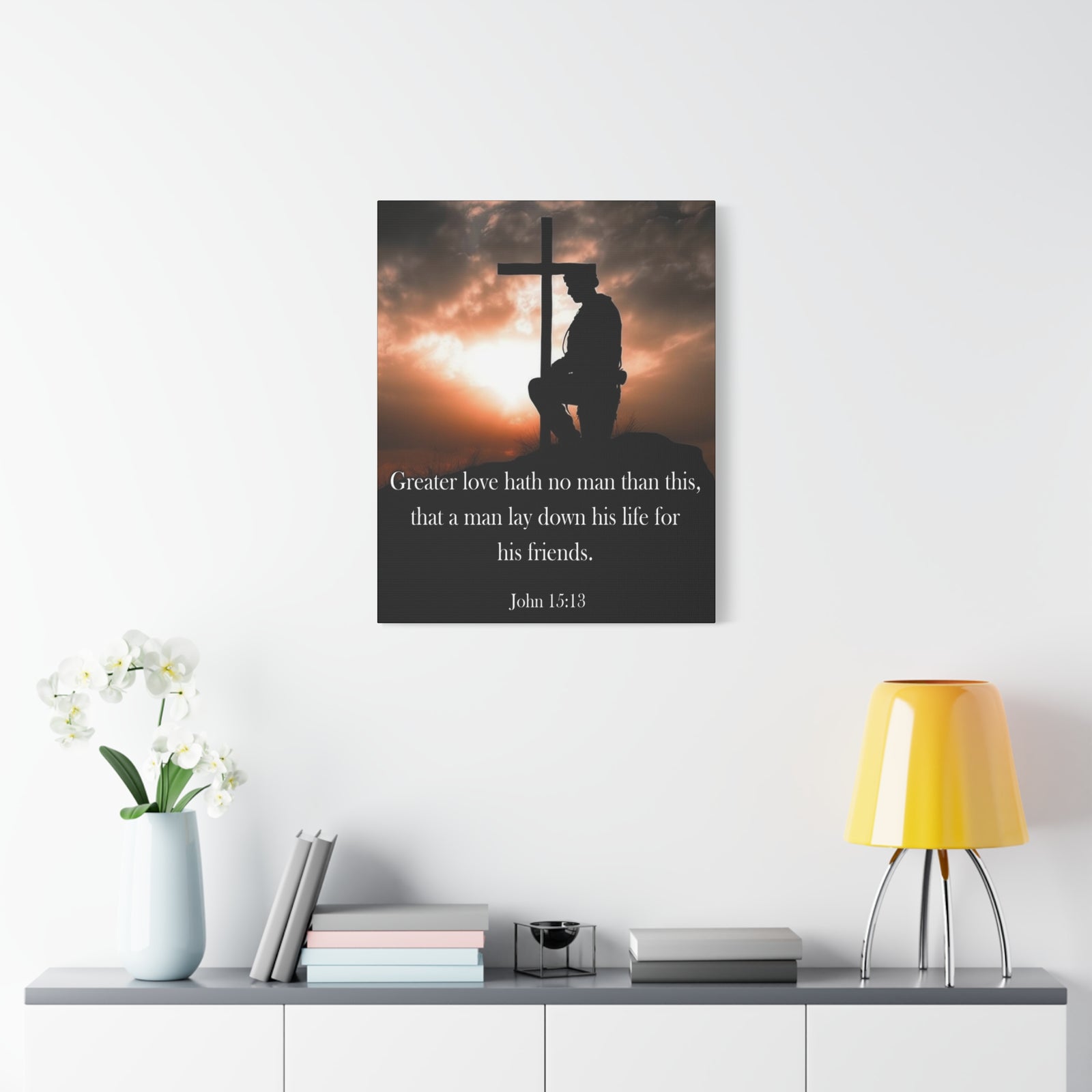 Scripture Walls John 15:13 Greater Love Soldier at Cross Christian Wall Art Print Ready to Hang Unframed-Express Your Love Gifts