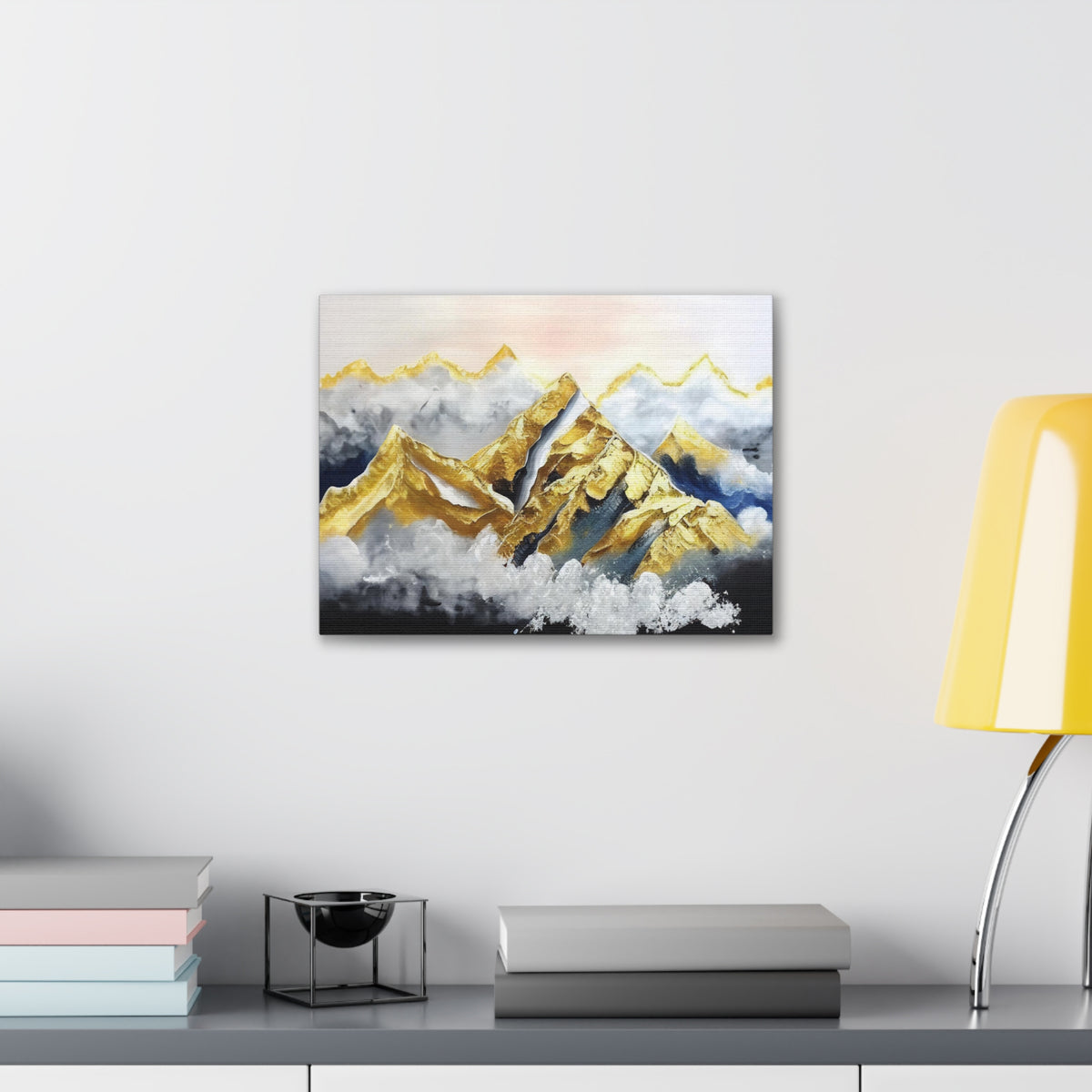 Landscape White Gold and Blue Mountains Painting Canvas Wall Art for Home Decor Ready-to-Hang-Express Your Love Gifts