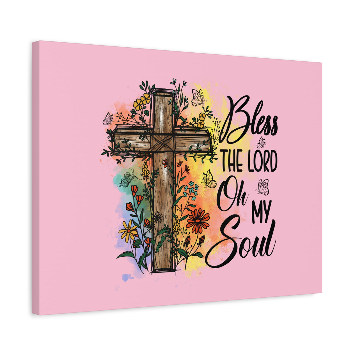 Scripture Canvas Bless The Lord Psalm 103:1 Flower Cross Christian Wall Art Bible Verse Print Ready to Hang-Express Your Love Gifts