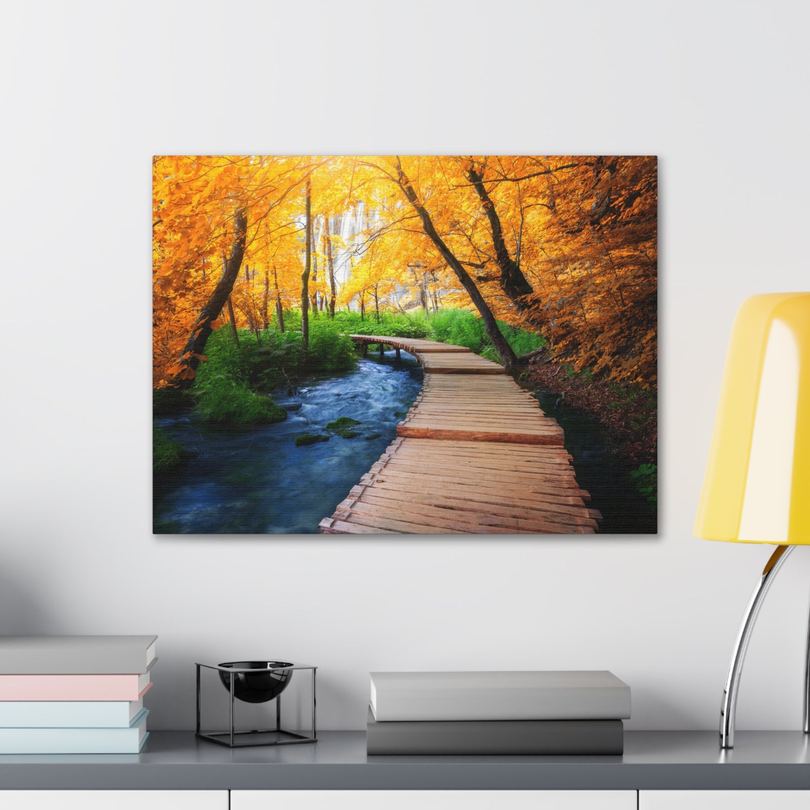 Path Autumn Orange Tree Nature Wilderness Photography Canvas Wall Art for Home Decor Ready-to-Hang-Express Your Love Gifts