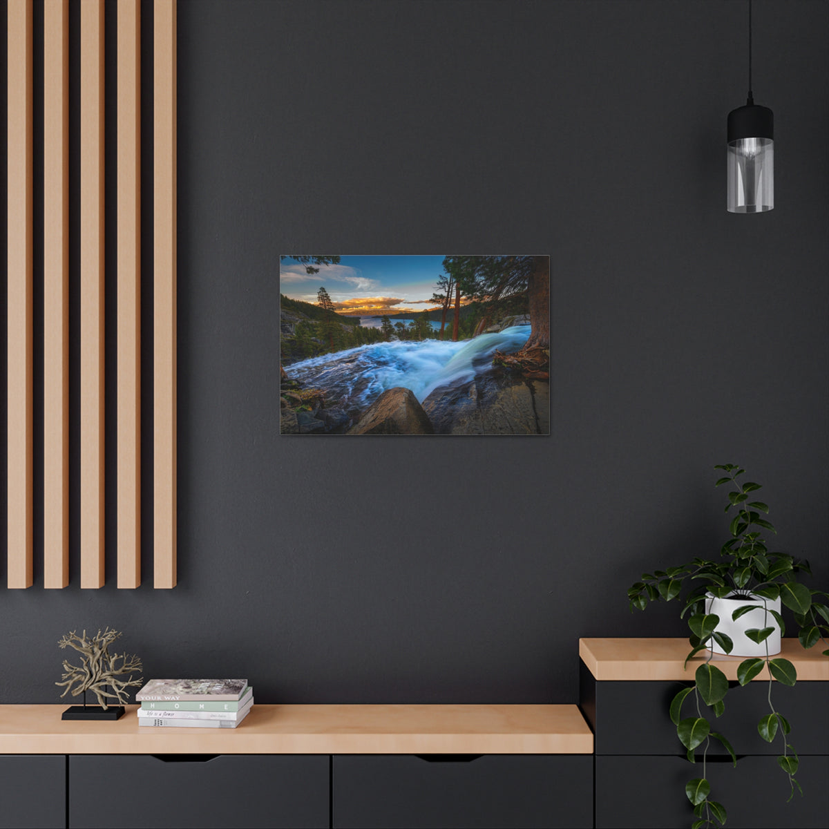 Lake Tahoe Sunset Rushing Water Modern Multicolor Scenic Nature Photography Canvas Home Office Decor Ready to Hang-Express Your Love Gifts