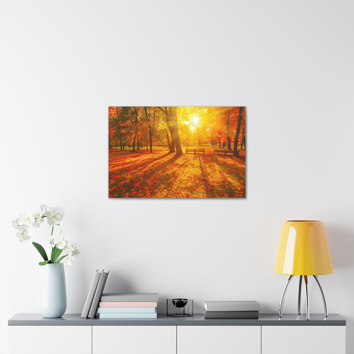 Sunrise Autumn Park Nature Wilderness Photography Canvas Wall Art for Home Decor Ready-to-Hang-Express Your Love Gifts