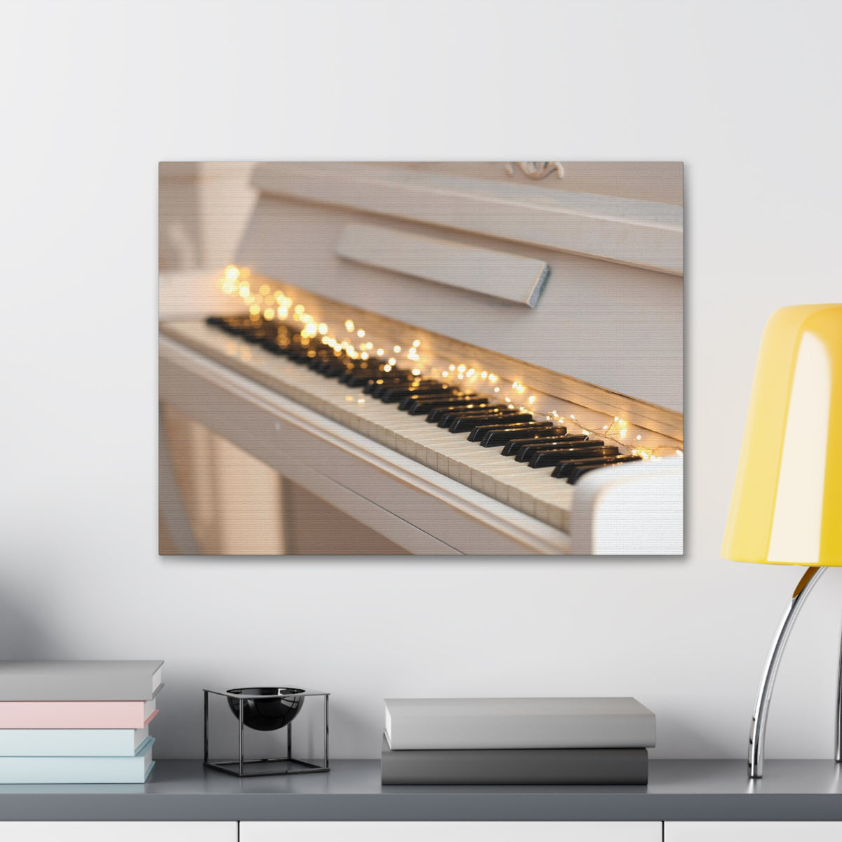 Piano with Glowing Garland Music Lover's Delight Piano Keyboard Canvas Wall Art for Home Decor Ready-to-Hang-Express Your Love Gifts