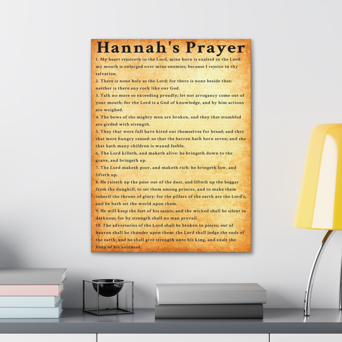 Scripture Walls Hannah's Prayer 1 Samuel 2:1–10 Gold Bible Verse Canvas Christian Wall Art Ready to Hang Unframed-Express Your Love Gifts
