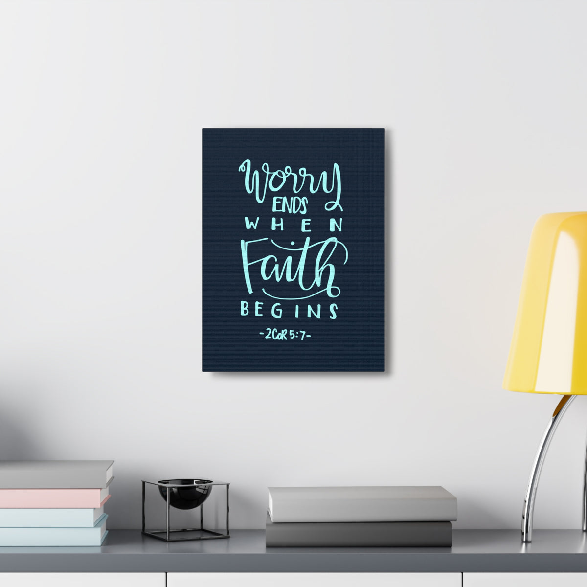 Scripture Canvas Worry Ends When Faith Begins 2 Corinthians 5:7 Christian Wall Art Bible Verse Print Ready To Hang-Express Your Love Gifts