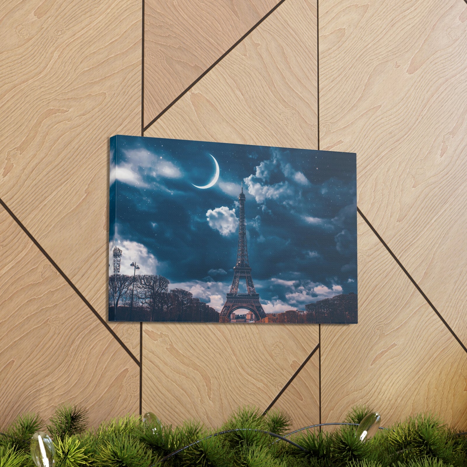 Paris Eiffel Tower Moon France Canvas Artwork High-Quality Breathtaking French City for Home Decor Ready to Hang-Express Your Love Gifts