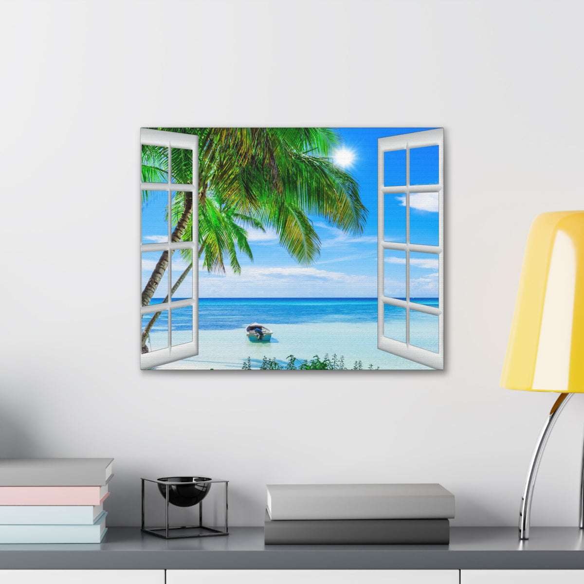 Canvas Print Wall Art Window Beach Coconut View Nature Photography Realism Scenic Landscape Colorful Multicolor for Home Decor Ready to Hang-Express Your Love Gifts