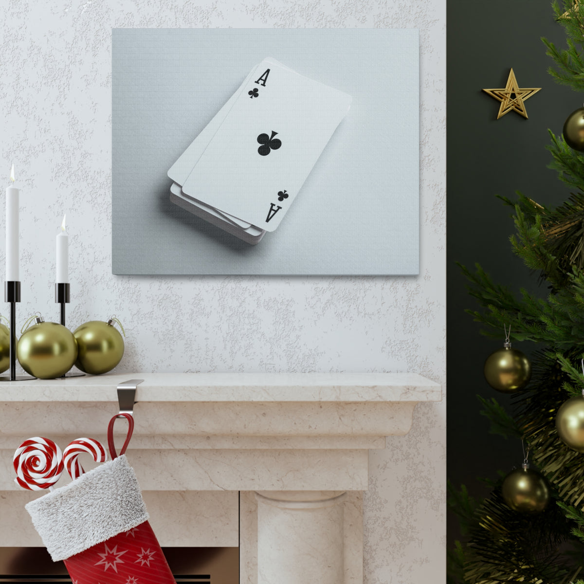 Ace of Clubs On A Playing Card Stack Playing Card Canvas Wall Art for Home Decor Ready-to-Hang-Express Your Love Gifts