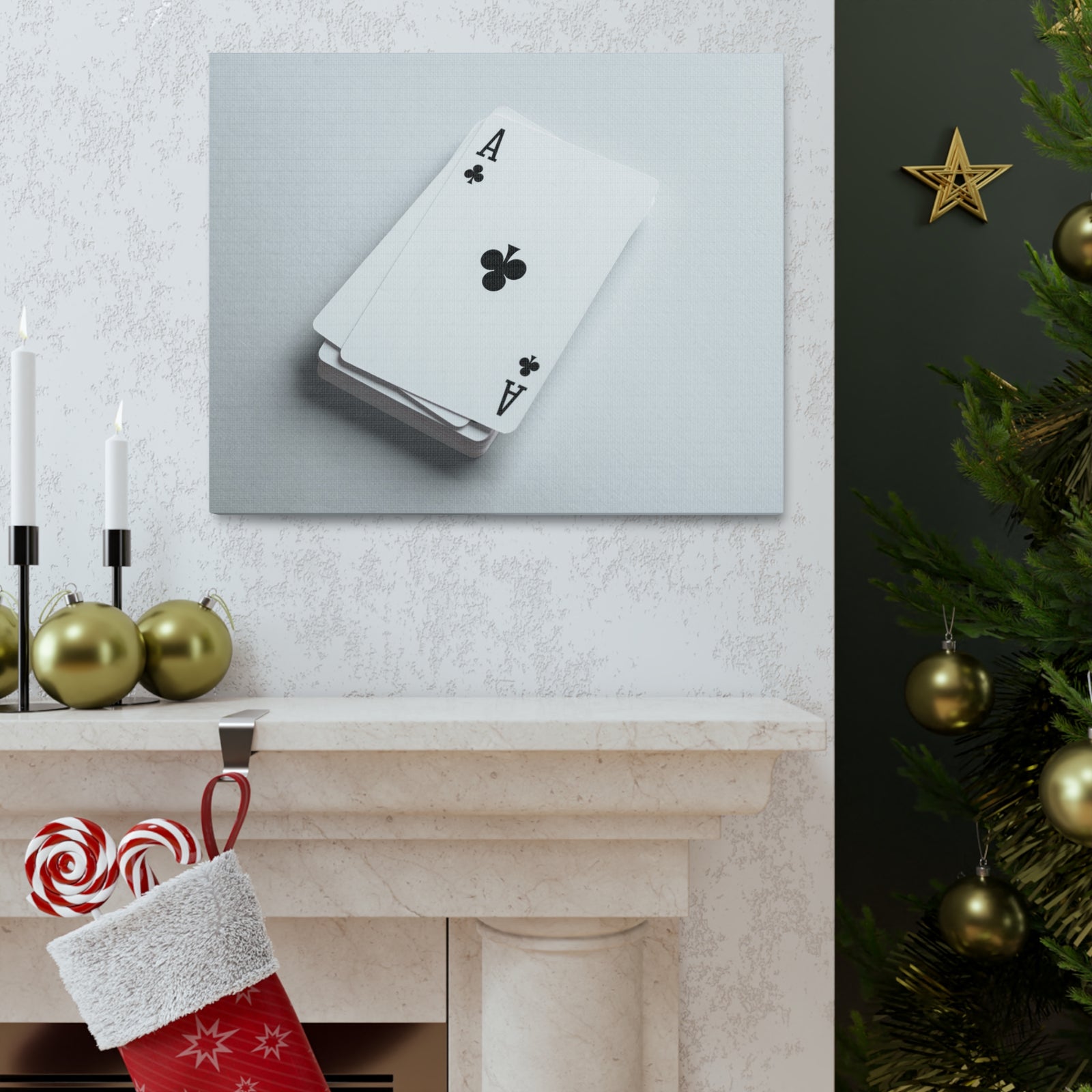 Ace of Clubs On A Playing Card Stack Playing Card Canvas Wall Art for Home Decor Ready-to-Hang-Express Your Love Gifts