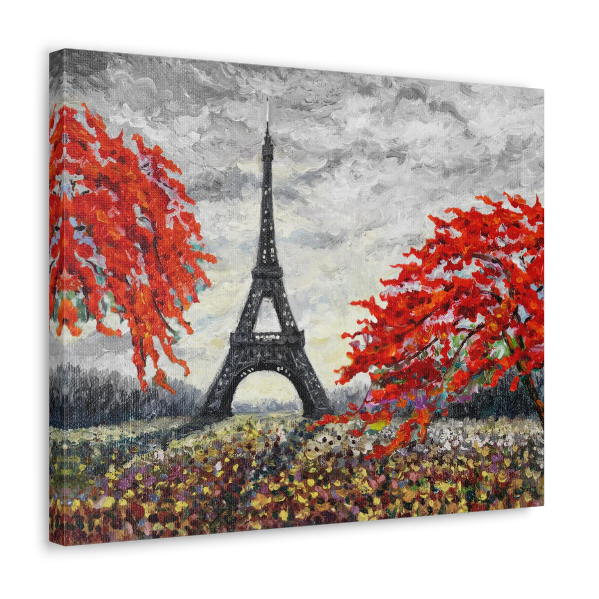 Eiffel Tower Red Tree Paris France Canvas Artwork High-Quality Breathtaking French City for Home Decor Ready to Hang-Express Your Love Gifts