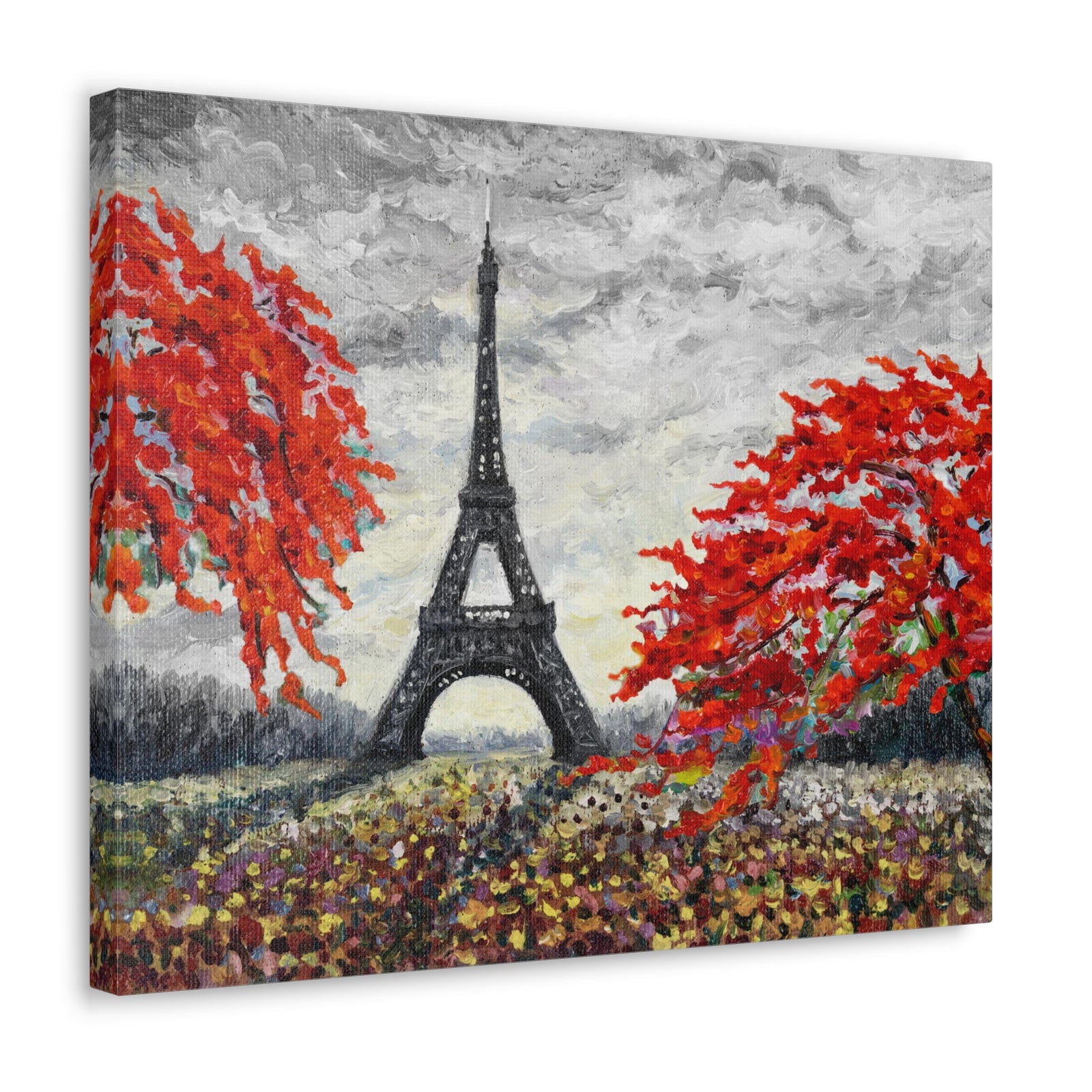 Eiffel Tower Red Tree Paris France Canvas Artwork High-Quality Breathtaking French City for Home Decor Ready to Hang-Express Your Love Gifts