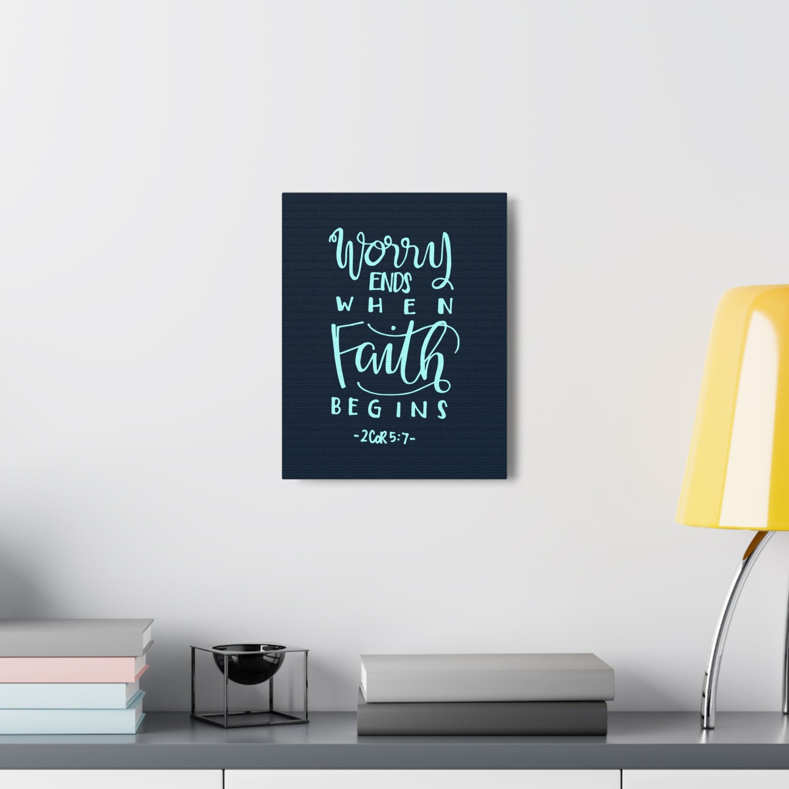 Scripture Canvas Worry Ends When Faith Begins 2 Corinthians 5:7 Christian Wall Art Bible Verse Print Ready To Hang-Express Your Love Gifts