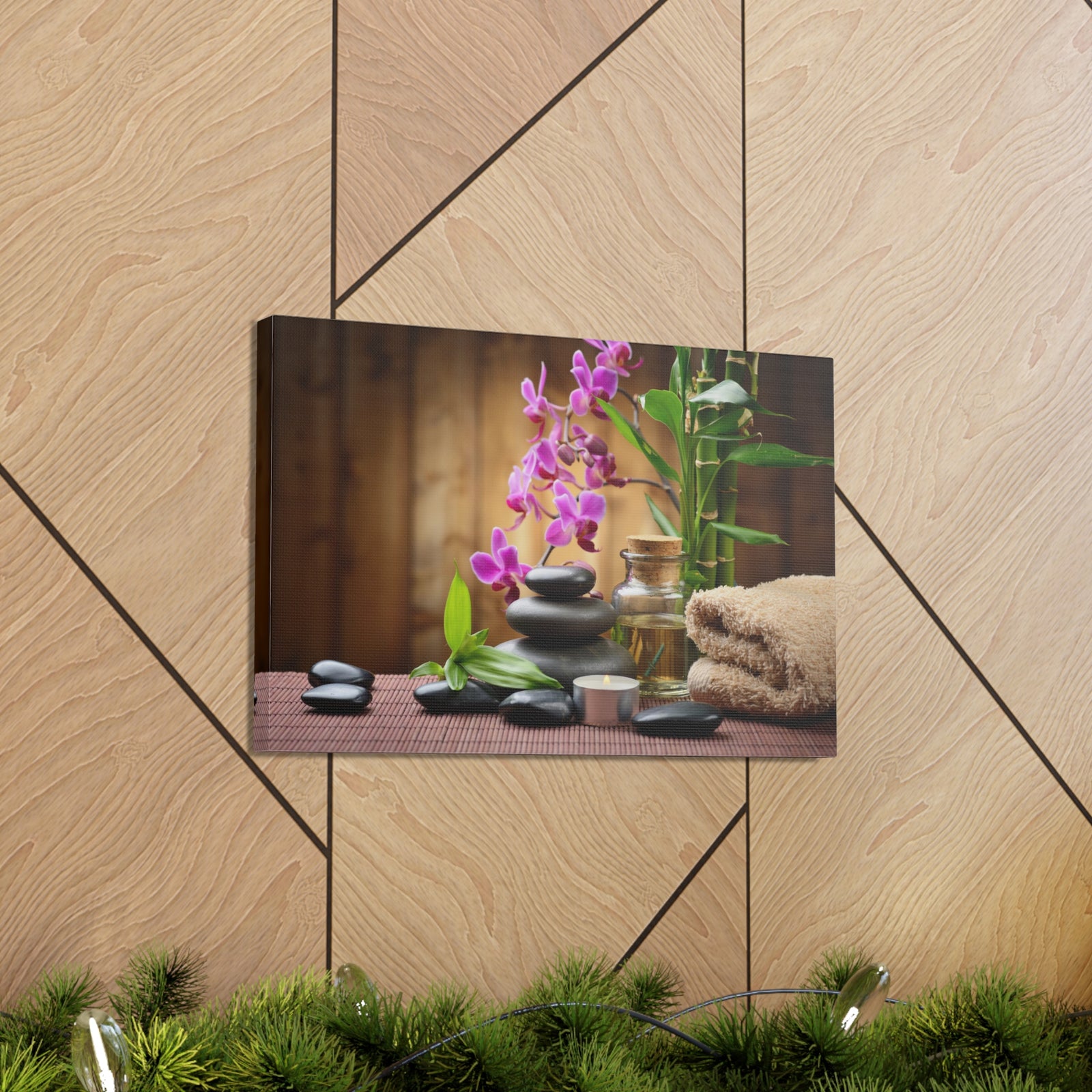 Stones on the Wood Forest Floral Nature Photography Canvas Wall Art for Home Decor Ready-to-Hang-Express Your Love Gifts