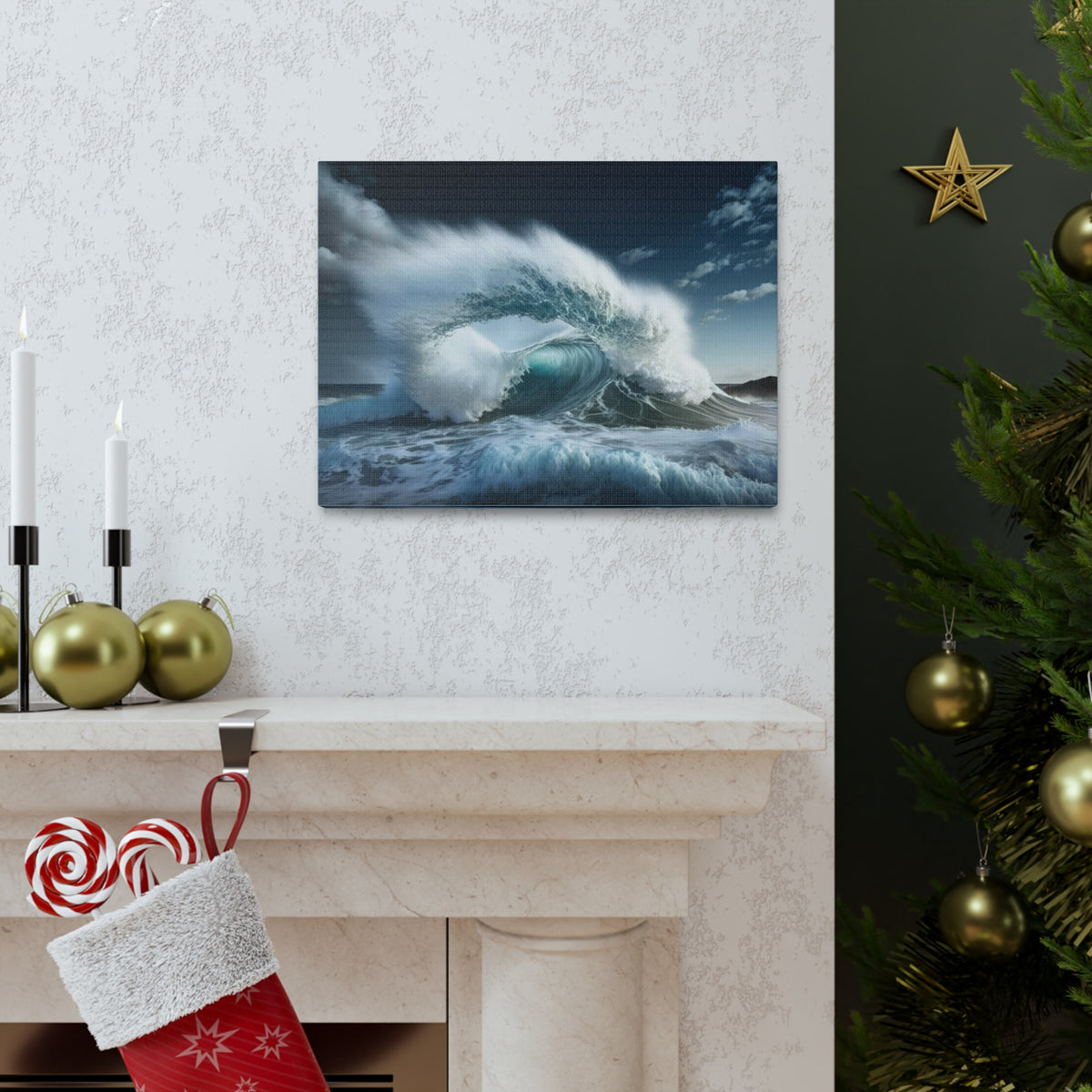 High Waves Against Blue Sky Ocean Canvas Wall Art for Home Decor Ready-to-Hang-Express Your Love Gifts