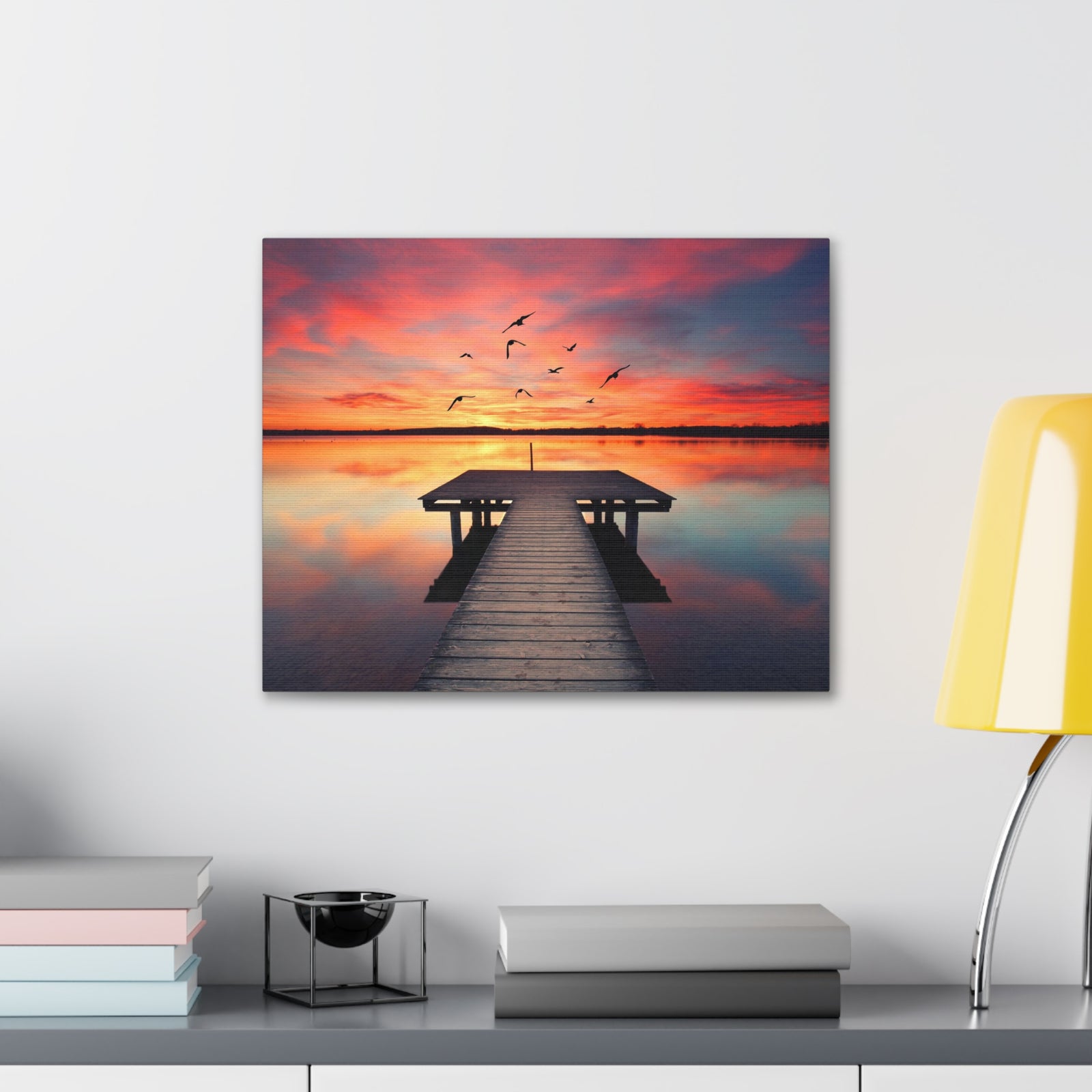Wooden Bridge Lake View Dawn Nature Wilderness Photography Canvas Wall Art for Home Decor Ready-to-Hang-Express Your Love Gifts