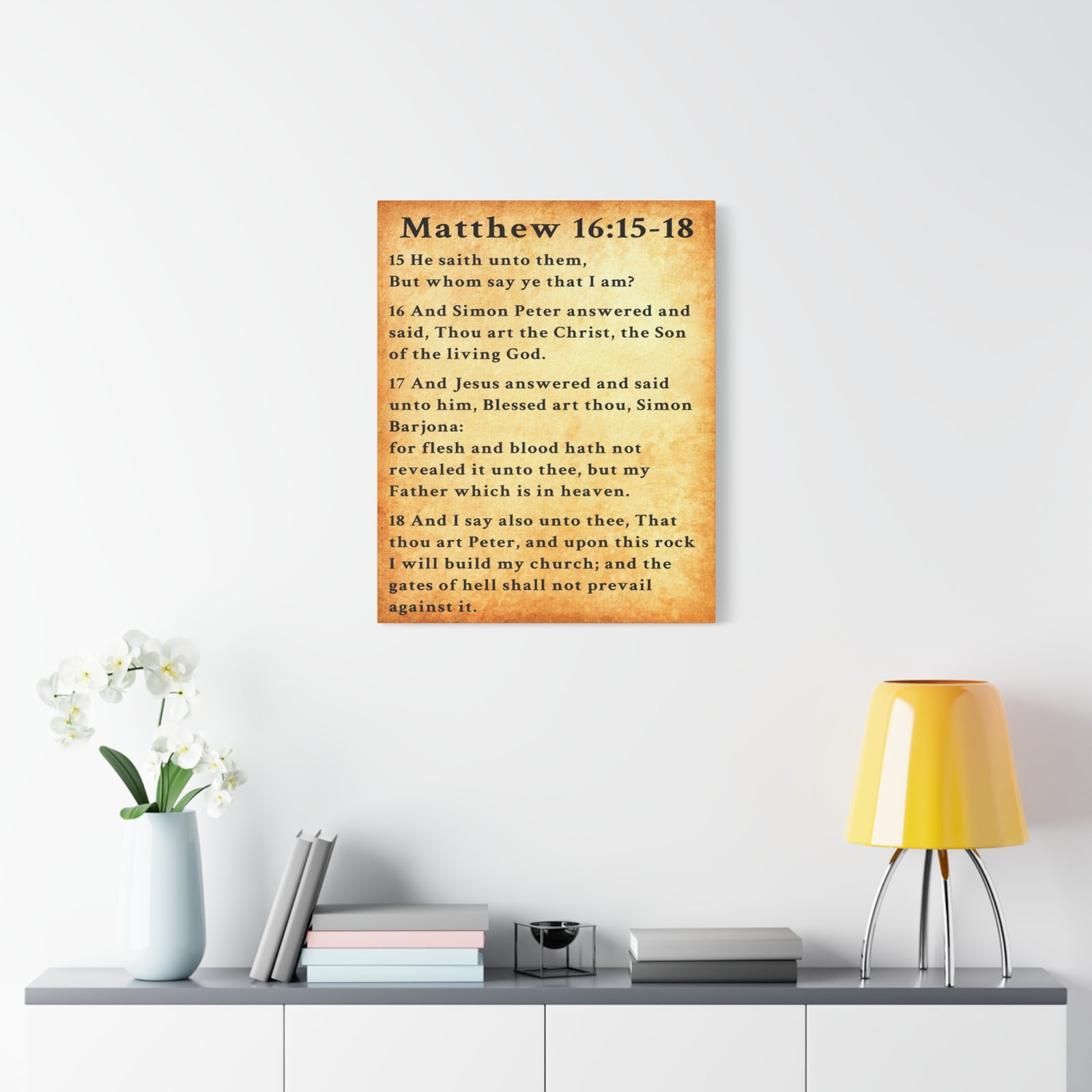 Scripture Walls Matthew 16:15-18 KJV Bible Verse Canvas Christian Wall Art Ready to Hang Unframed-Express Your Love Gifts