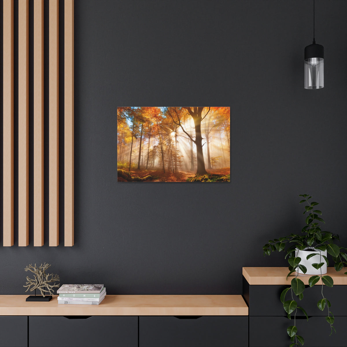 Sunlight Shine Autumn Forest Nature Wilderness Photography Canvas Wall Art for Home Decor Ready-to-Hang-Express Your Love Gifts