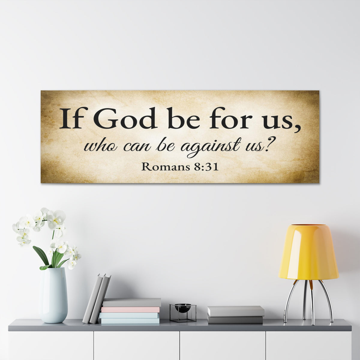 Scripture Walls Romans 8:31 Gold Bible Verse Canvas Christian Wall Art Ready to Hang Unframed-Express Your Love Gifts