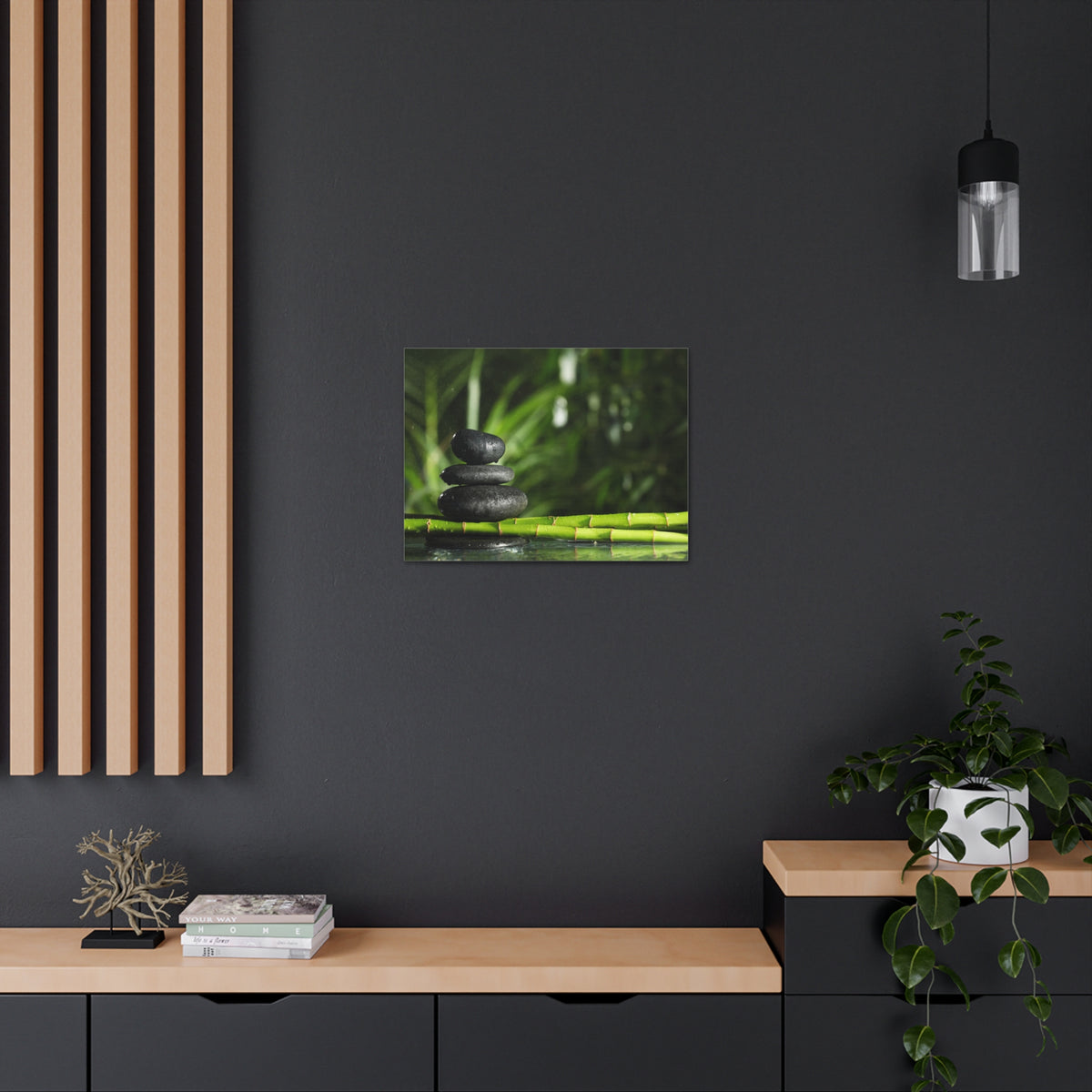 Stacked Stones on Bamboo Forest Floral Nature Photography Canvas Wall Art for Home Decor Ready-to-Hang-Express Your Love Gifts